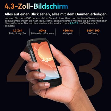 blackview N6000(8+256) Smartphone (4.3 Zoll, 256 GB Speicherplatz, 48 MP Kamera, NFC/Face ID/GPS/IP69K)