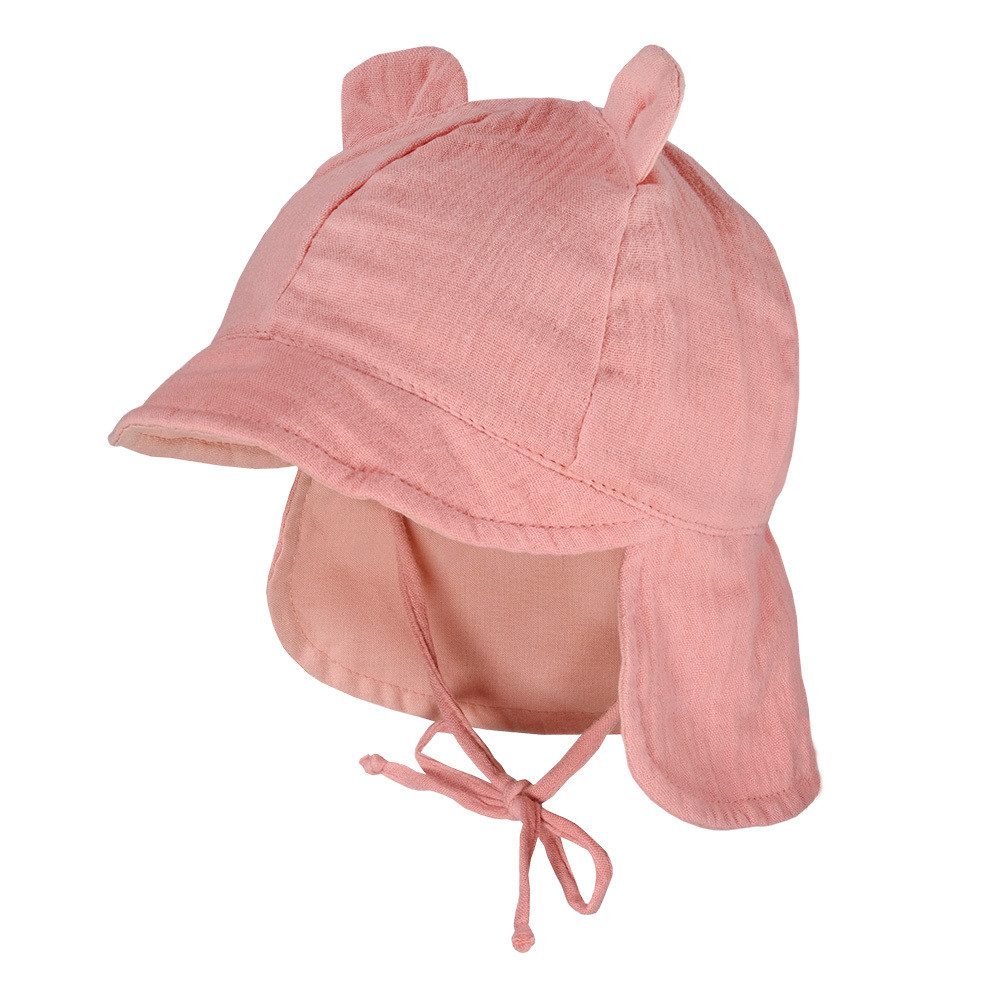 MAXIMO Schirmmütze GOTS BABY-Schildmütze, Öhrchen Musselinstoff, Nackenschutz, Bindeband (1-St) Musselin