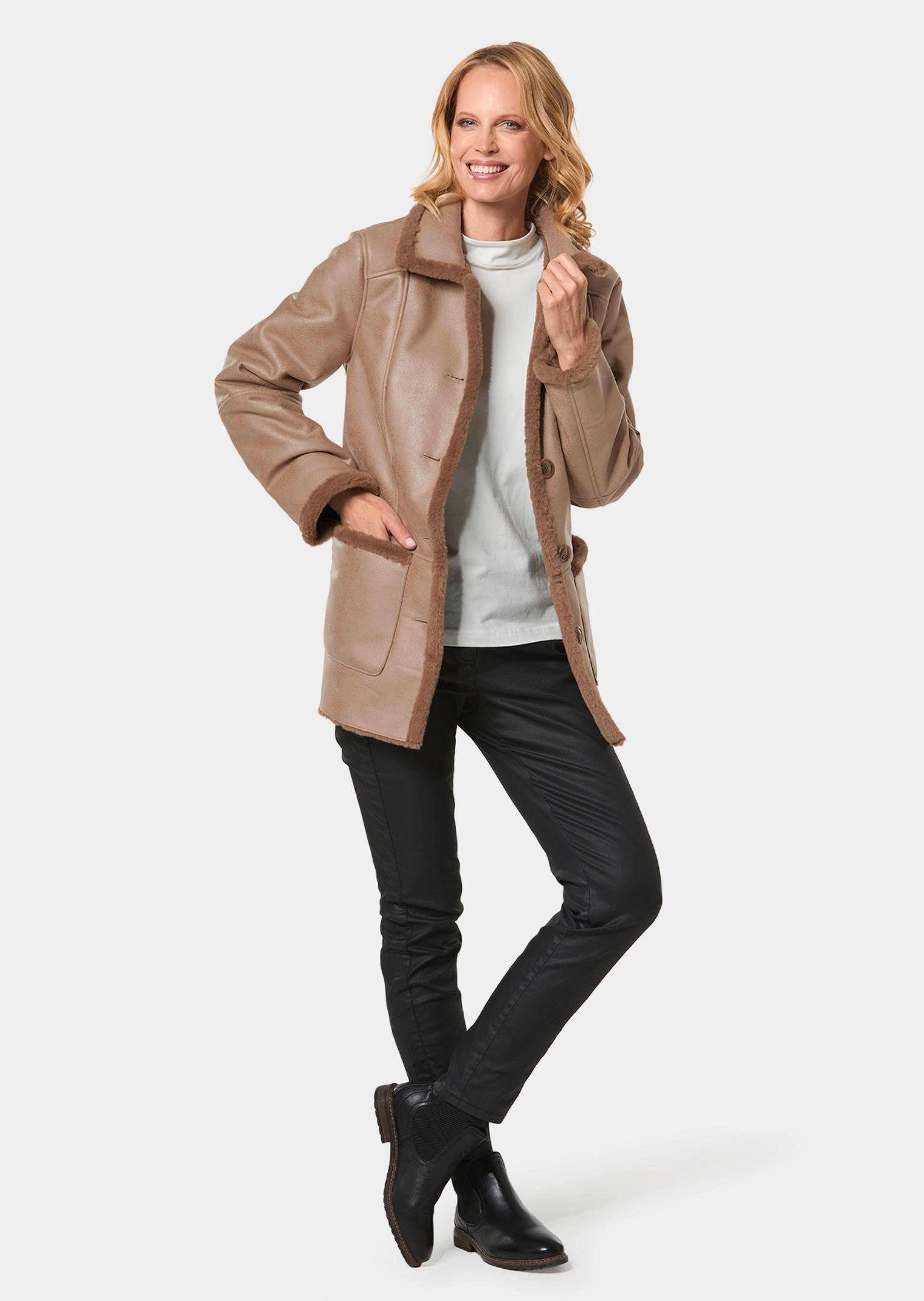 GOLDNER Allwetterjacke Kuschelige Longjacke in Lederoptik