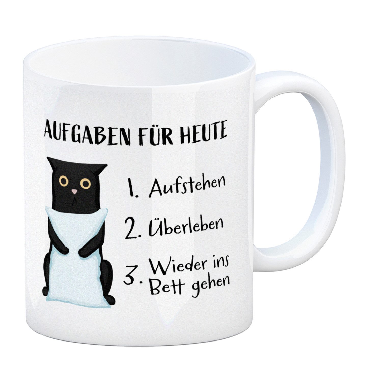 Tasse Aufgaben für heute Kaffeebecher mit müder Katze