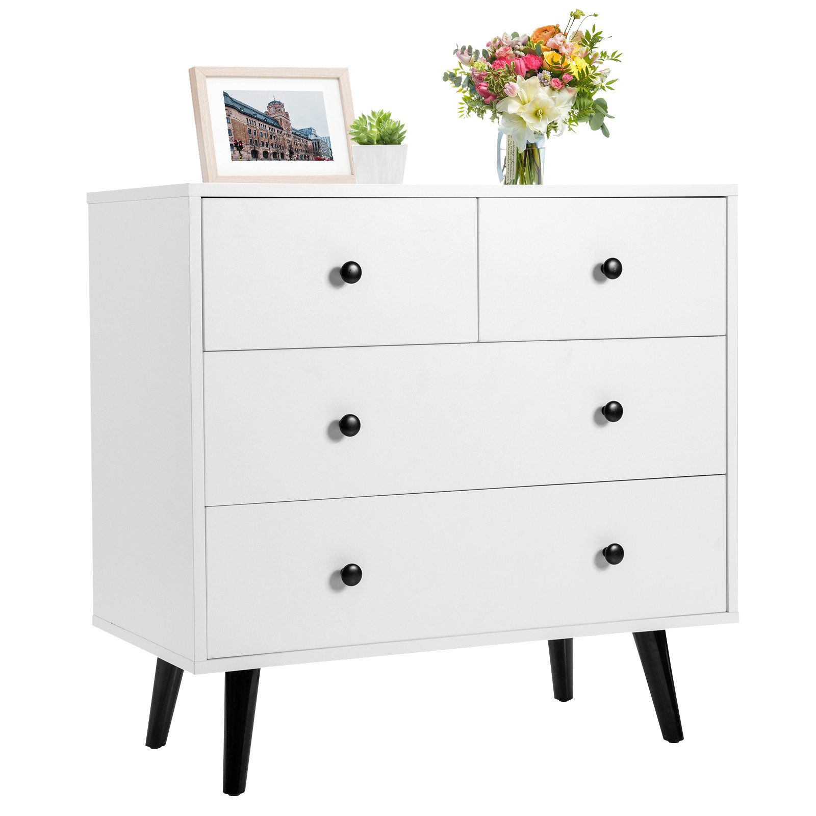 KOMFOTTEU Sideboard, Kommode mit 4 Schubladen mit Kippschutz & praktische Griffe