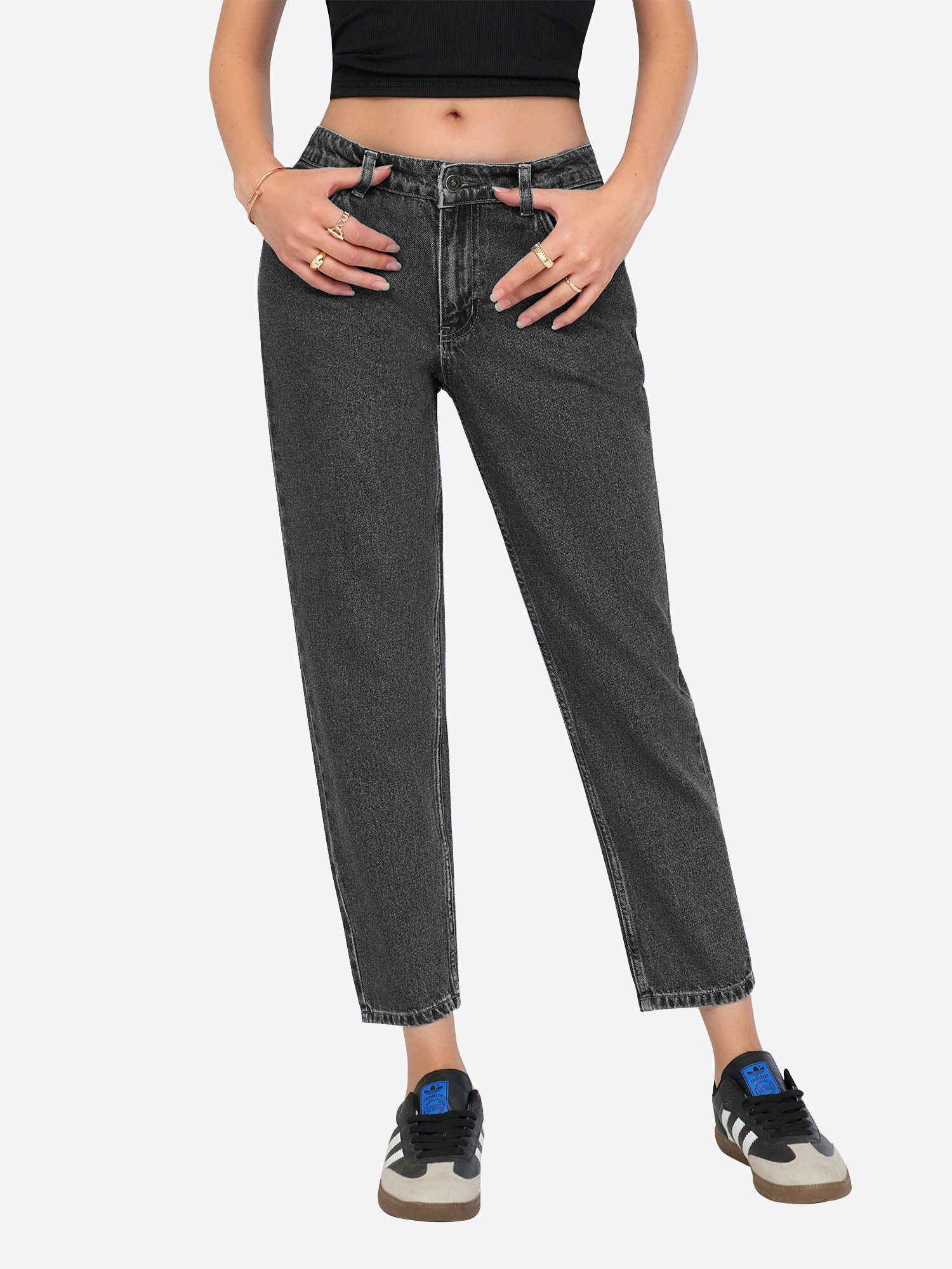 Imily Bela Mom-Jeans Damen mittelhohe Mom-Jeans in 7/8-Länge (Packung, 1-tlg., 1per-Pack) 5-Pocket-Style