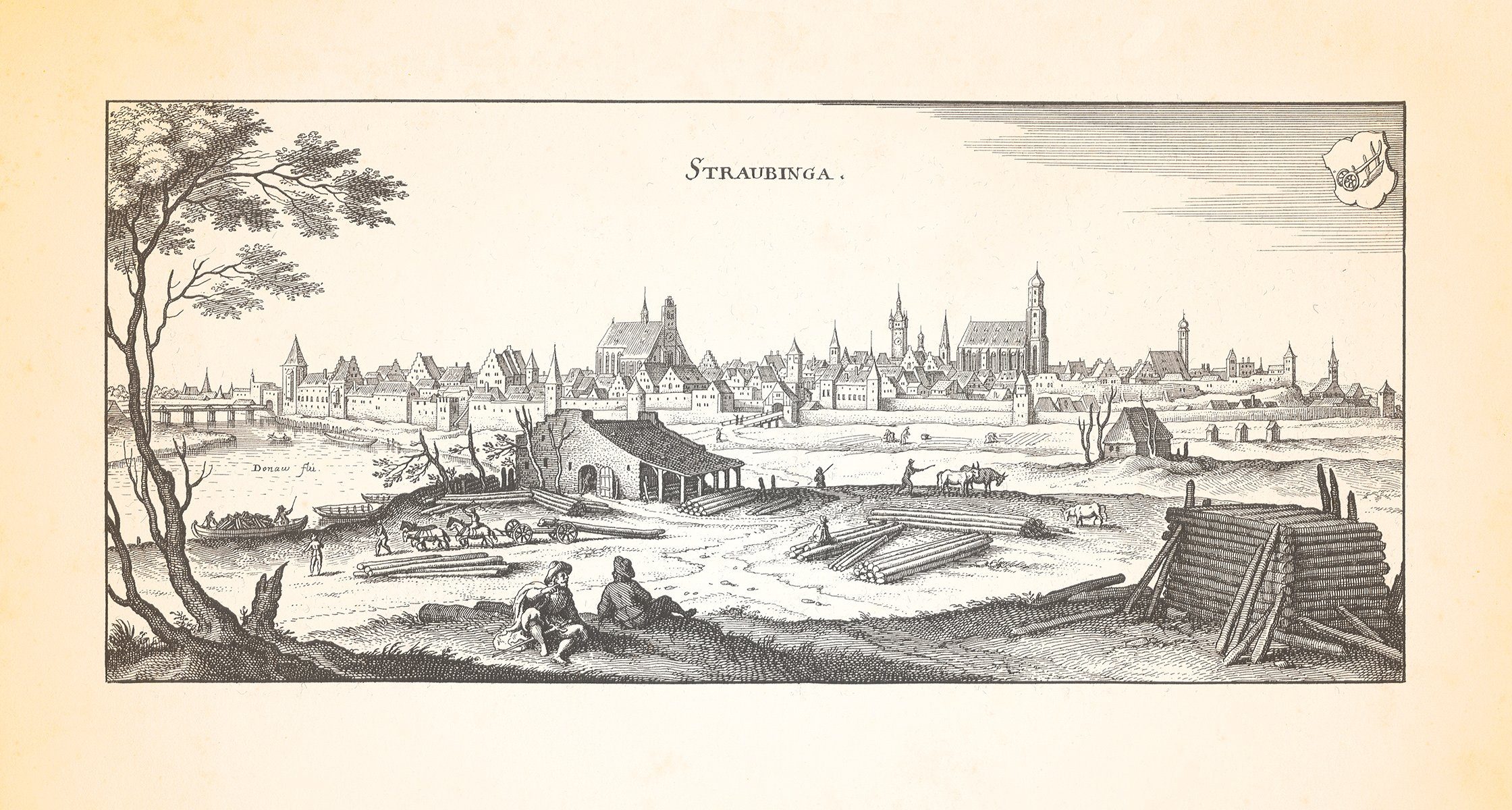 Kunstdruck Straubinga Straubing Herzogschloss Basilika Stadtturm Kupferstich Meri