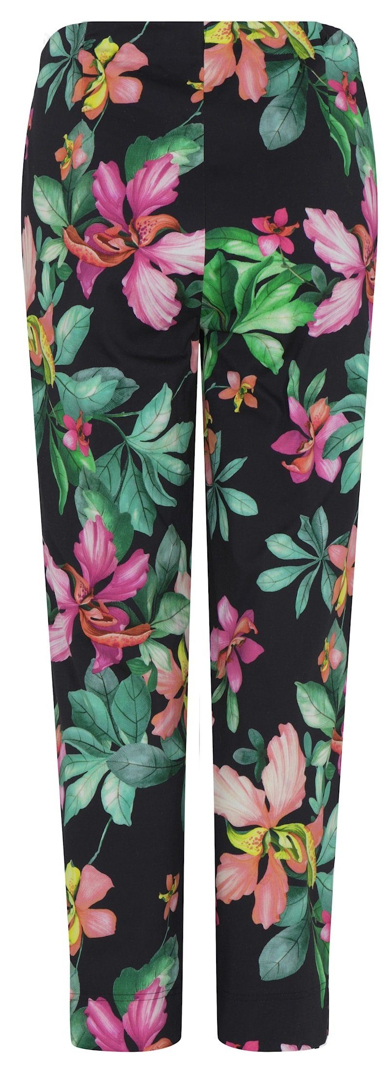 ROBELL Caprihose Rose09-51630-54116, leichte Sommerhose mit floralen Druck, schwarz Capri Hose, streching