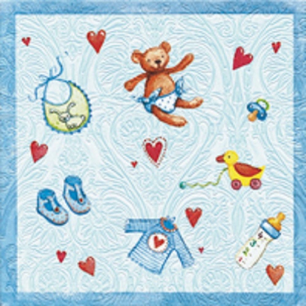 Paper+Design Papierserviette 16 LUNCH SERVIETTEN 33x33cm MOMENTS, geprägt. Baby hellblau