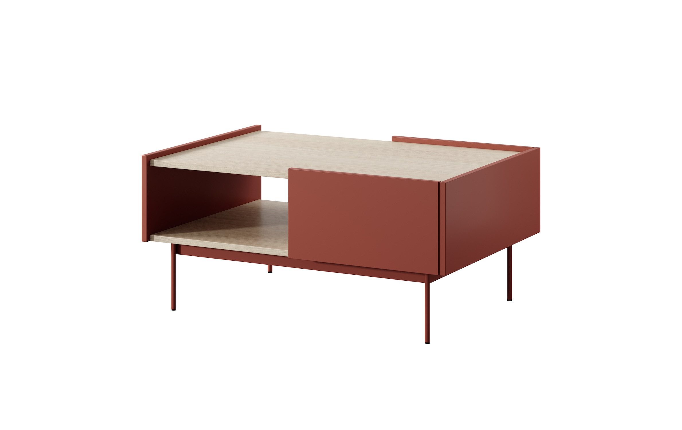 Feldmann-Wohnen Couchtisch Color (Color, 1-St., Couchtisch), 97x65x45cm, Keramikrot, Eiche Linea, grifflos