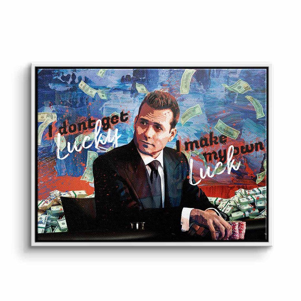 DOTCOMCANVAS® Leinwandbild, Wandbild Motivationswandbild I make my own luck Harvey Specter Suits weißer Rahmen
