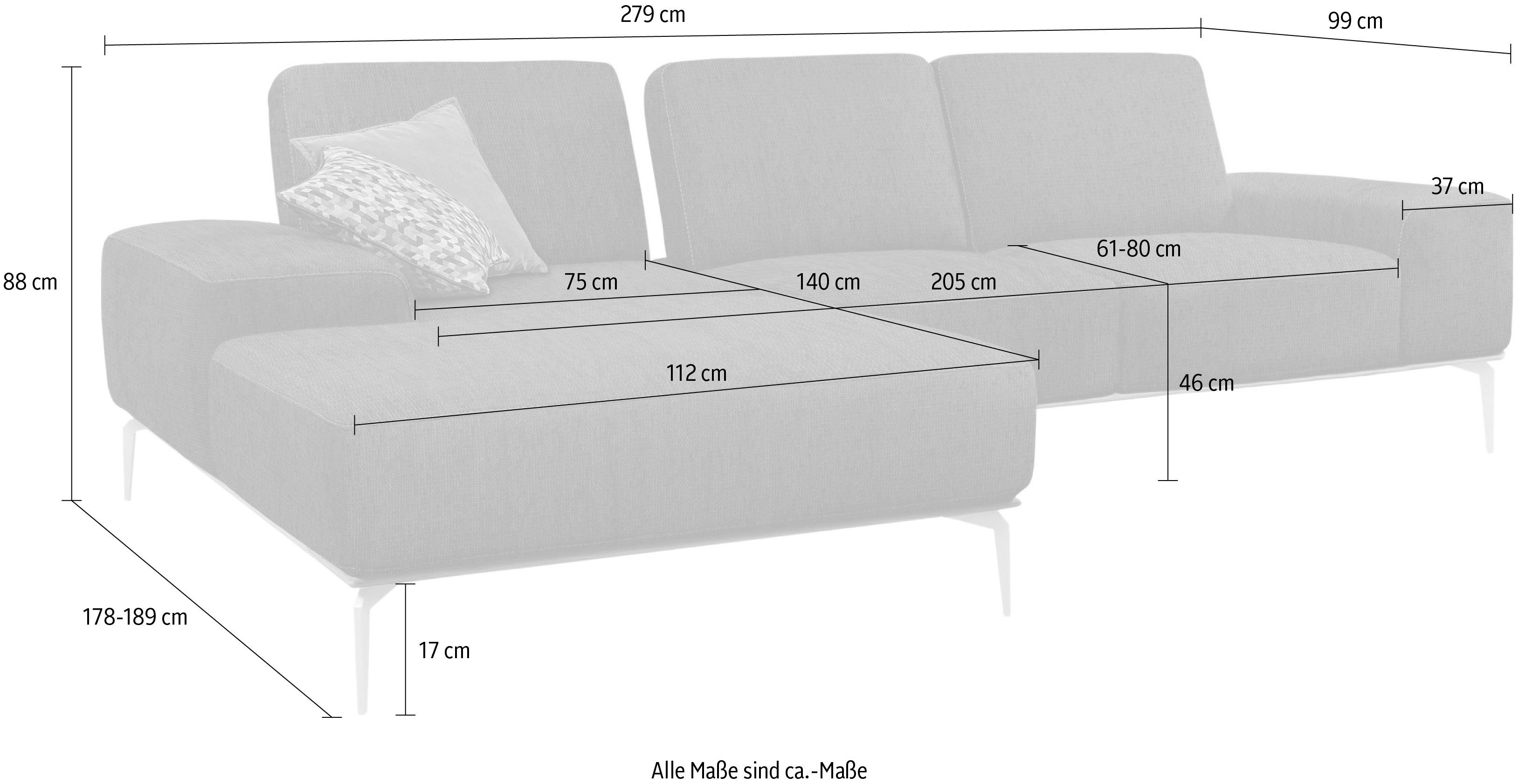 Anthrazit run, mit Holzsockel, Füße W.SCHILLIG Ecksofa Breite pulverbeschichtet, 279 cm in