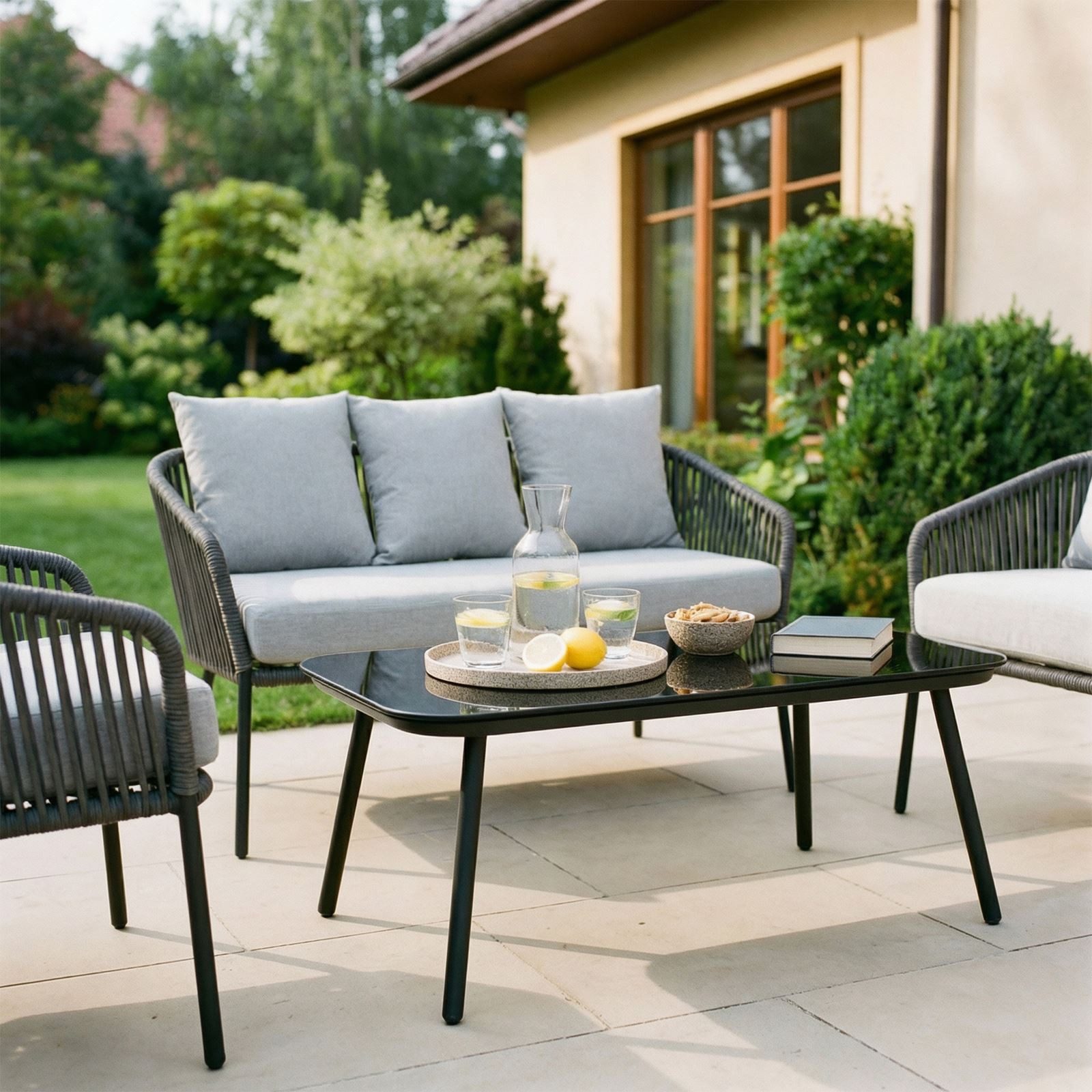 CARO-Möbel Gartenlounge-Set BENGAL, (4-tlg), Outdoor Loungemöbel wasserabweisend, Balkonmöbel Set schwarz/grau