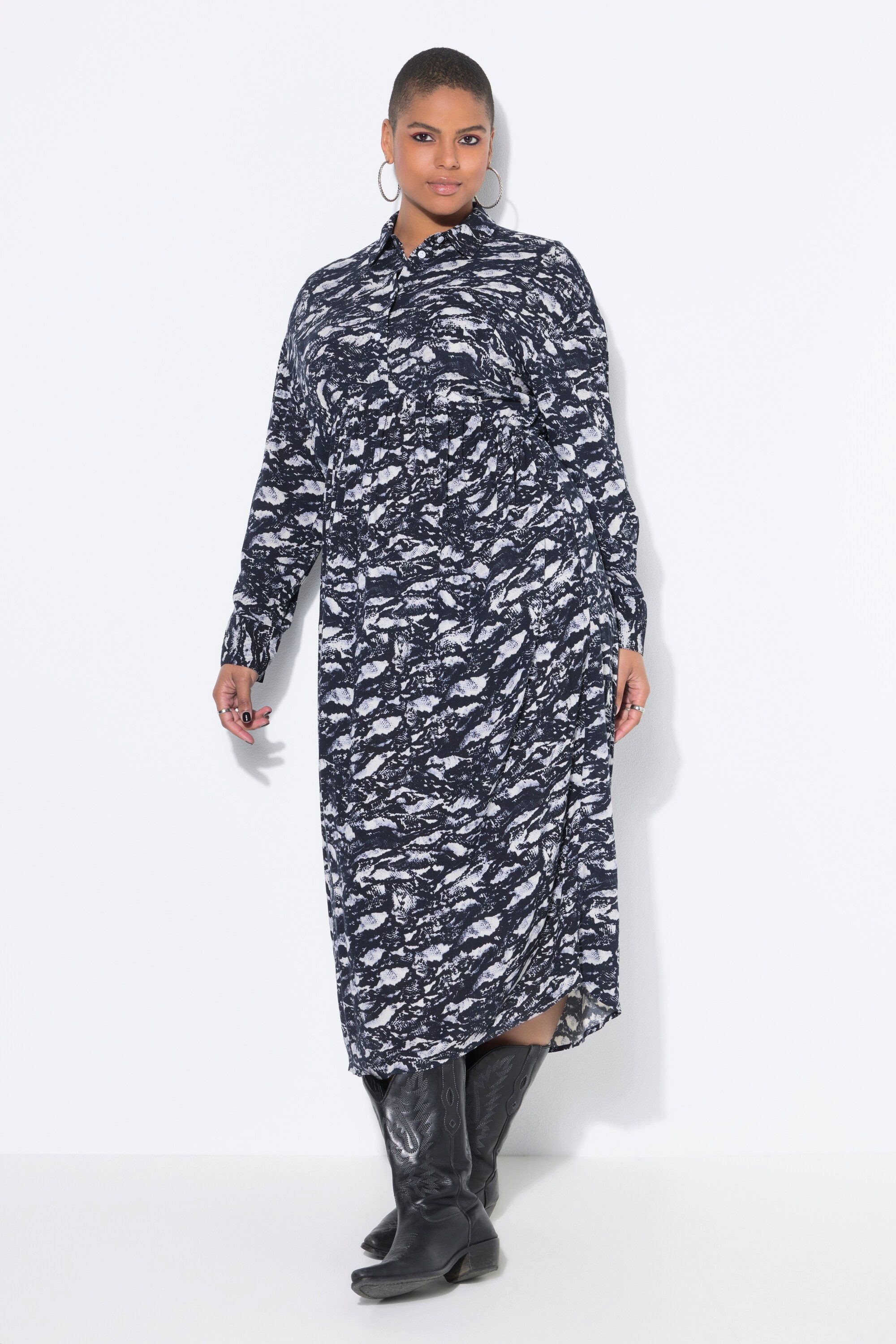 Midikleid Midi-Hemdblusenkleid oversized Alloverprint