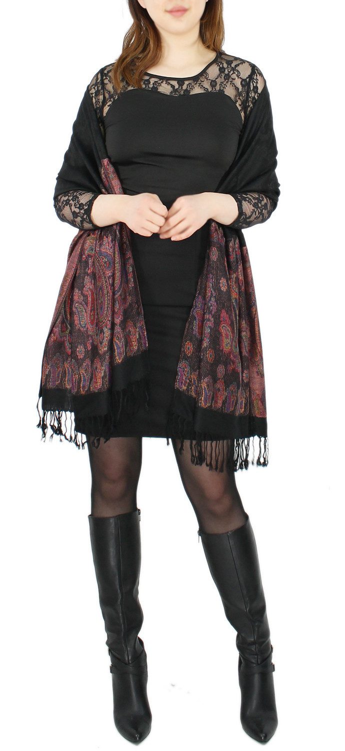 dy_mode Modeschal Eleganter Damen Schal Stola Schultertuch im Paisley Muster, mit Fransen – Bild 3 von 5