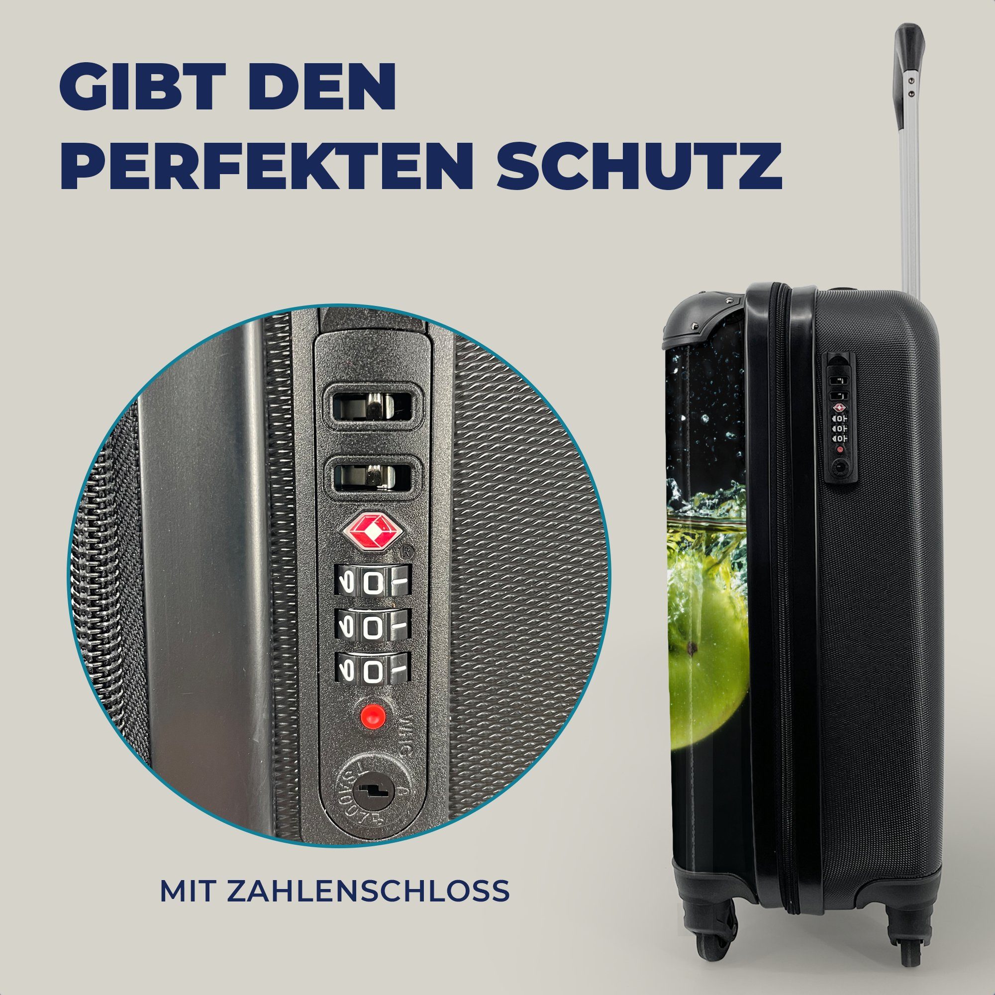 - Reisekoffer Obst Äpfel Handgepäckkoffer 4 - rollen, Wasser Rollen, MuchoWow Reisetasche Handgepäck Schwarz mit Ferien, - Grün, - Trolley, für