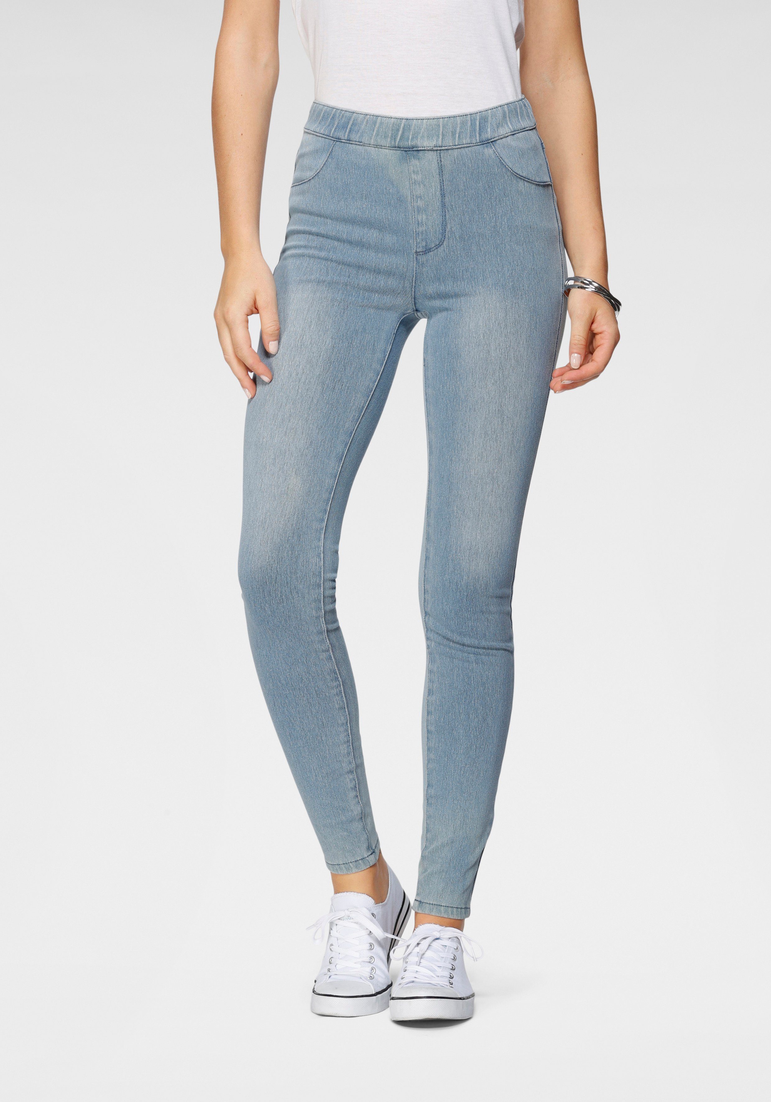 Arizona Jogg Pants High Waist in Denim-Optik, Jeans aus trendigem Jogg-Denim  mit Schlupfbund von Arizona | Skinny Jeans