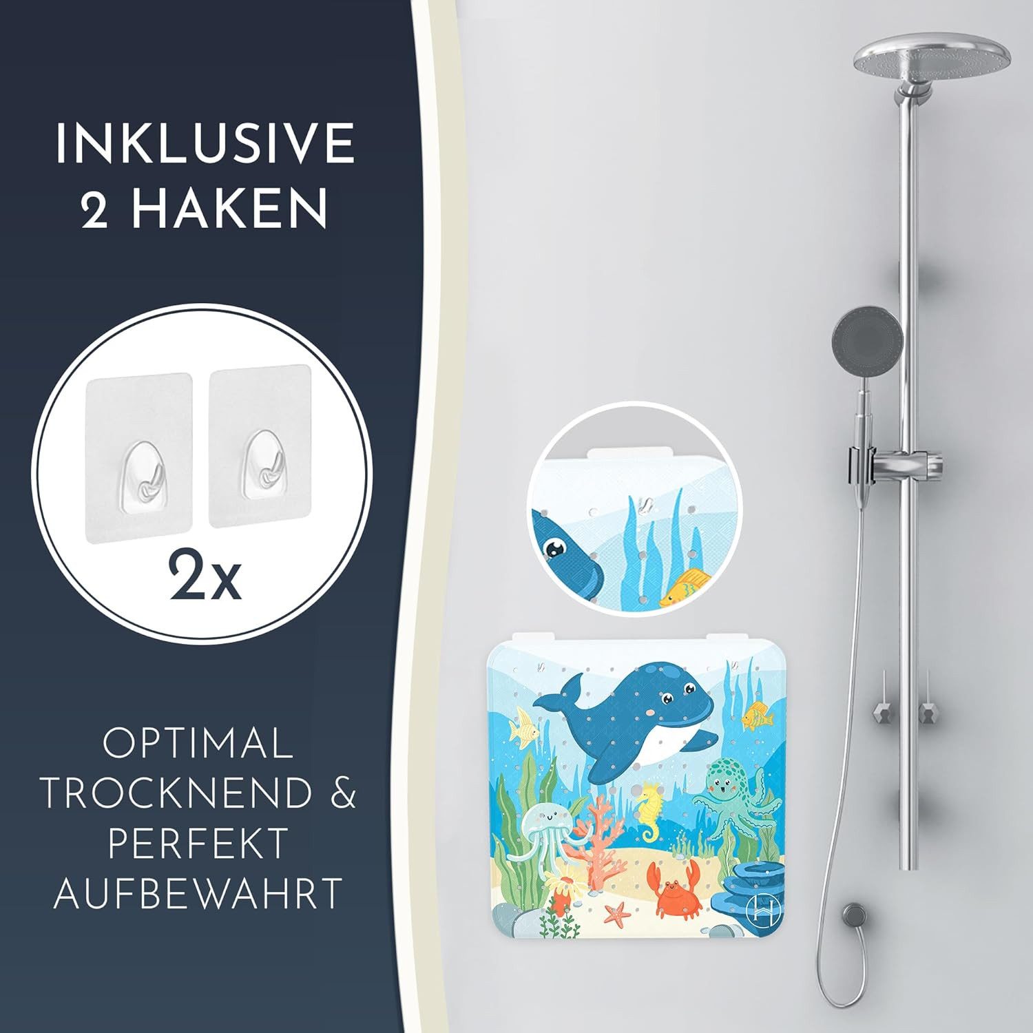 Homerella Duschmatte rutschfest Kinder - 100% BPA frei Inkl. 2 Haken zum Aufhängen 53x53cm, Antirutschmatte Dusche Baby hautintensiv & schimmelresistent, - Dusc – Bild 3 von 5
