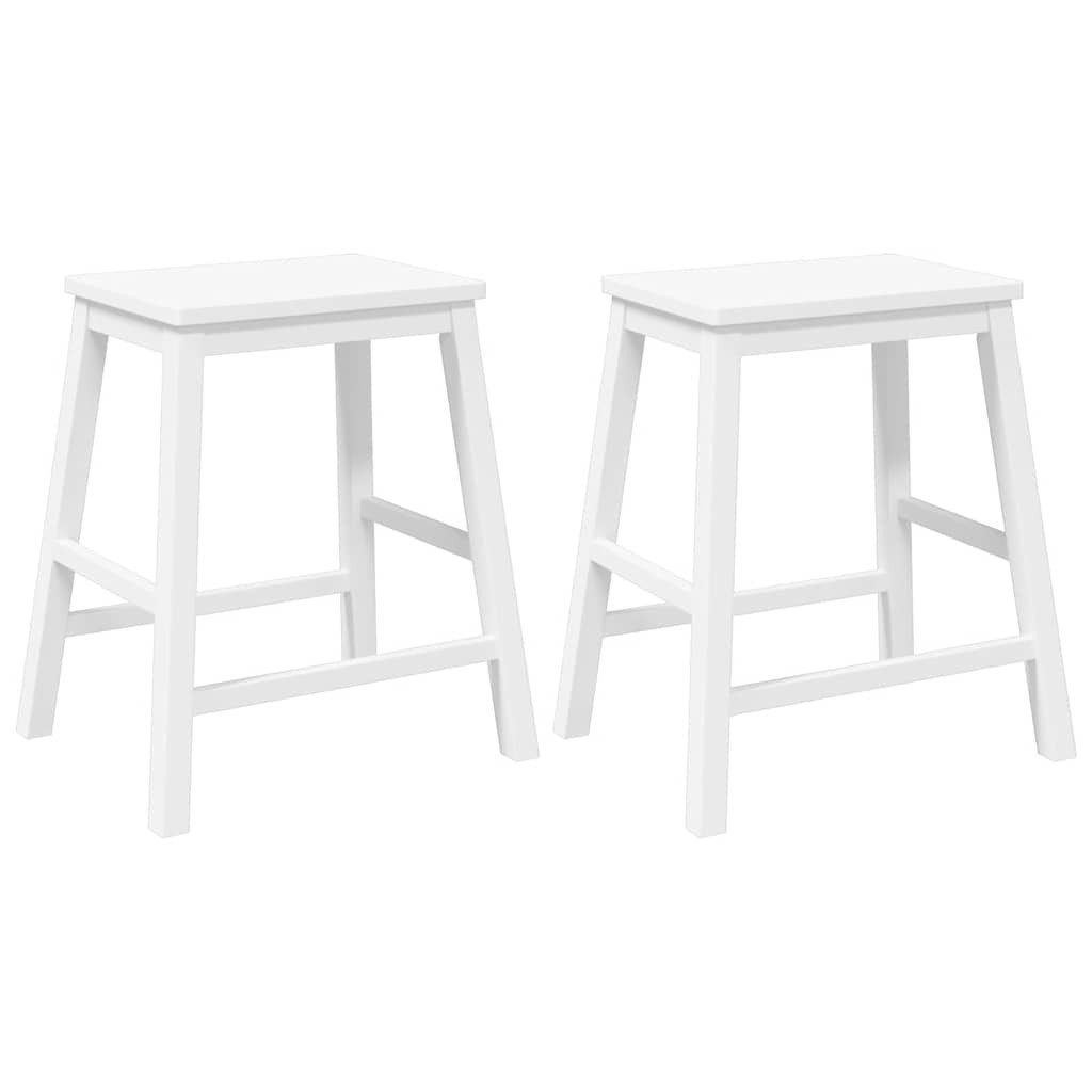 Barhocker Barstühle 2 Stk. Weiß Massivholz Gummibaum