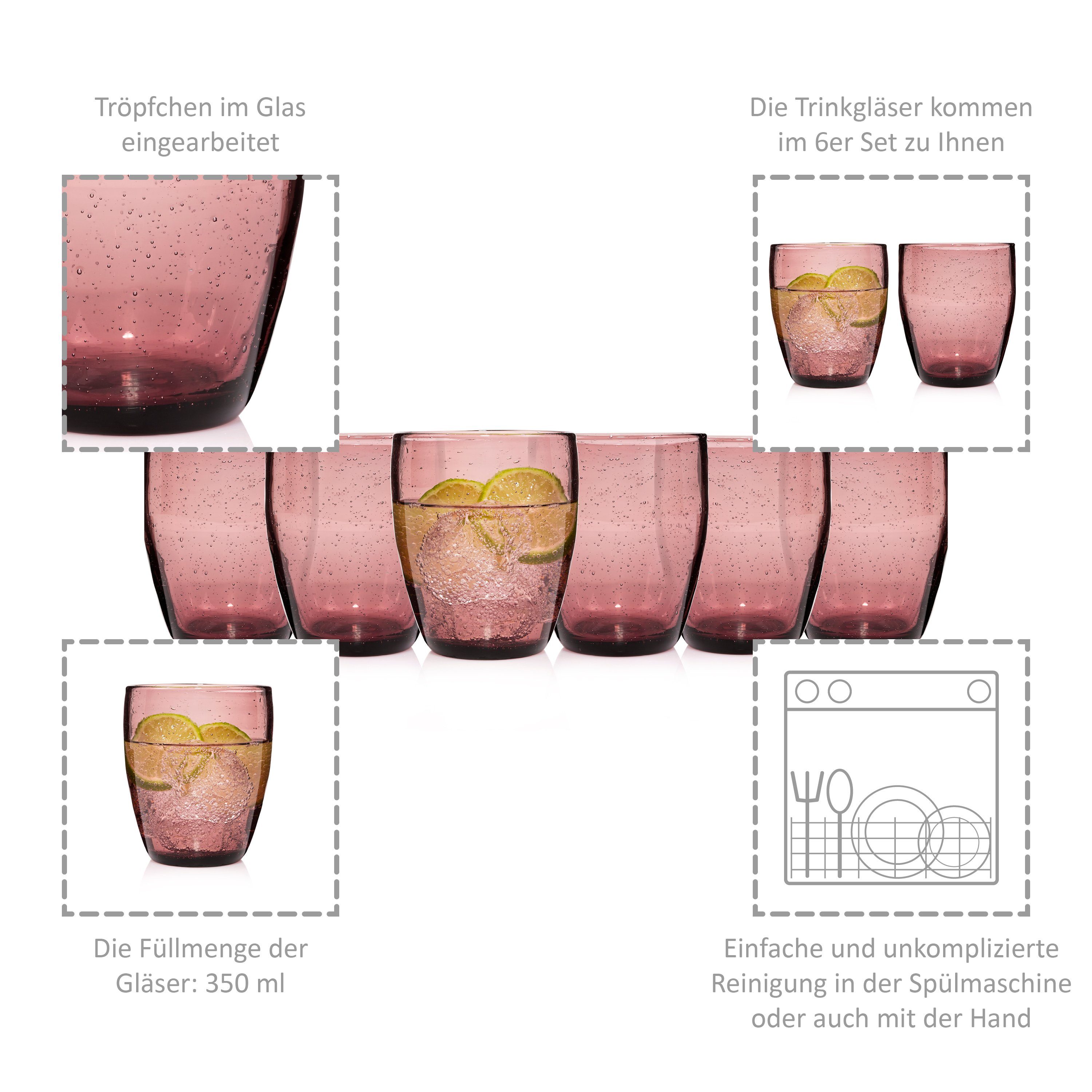 SÄNGER Gläser-Set London Wassergläser, 6-tlg., Glas, Lila, 320 ml, spülmaschinengeeignet