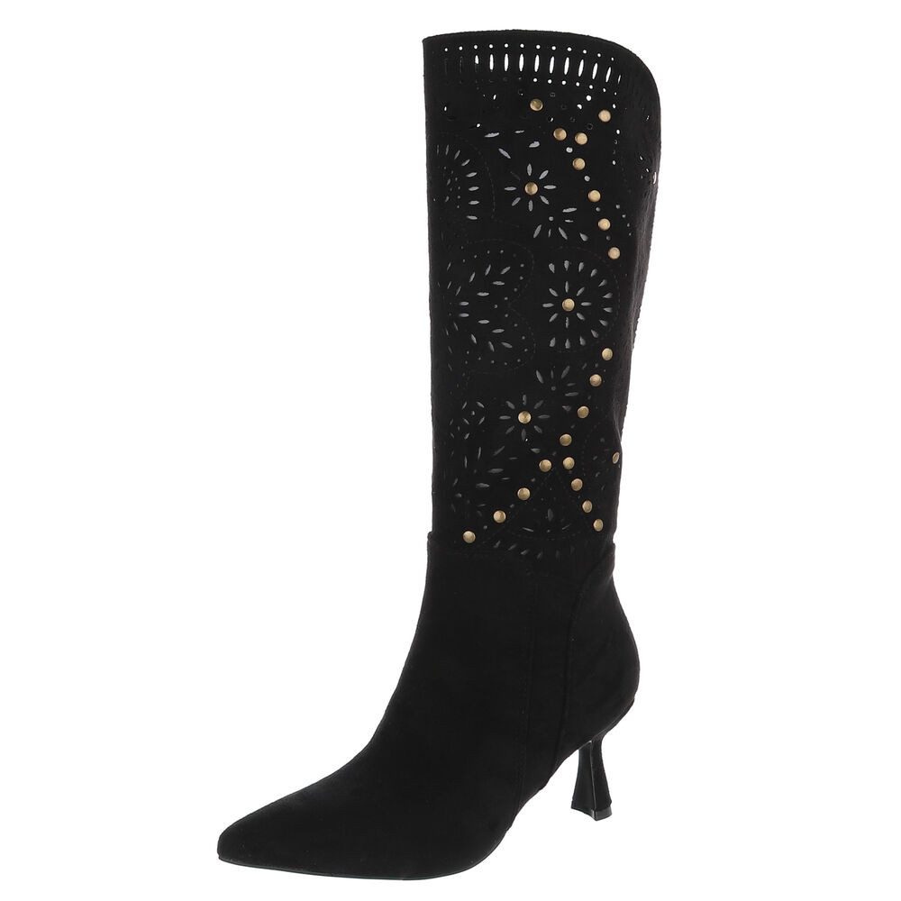 Ital-Design Kniehohe Stiefel mit Aussparungen und Absatz für Damen Sommerboots (91261232) Pfennig-/Stilettoabsatz Stiefel in Schwarz