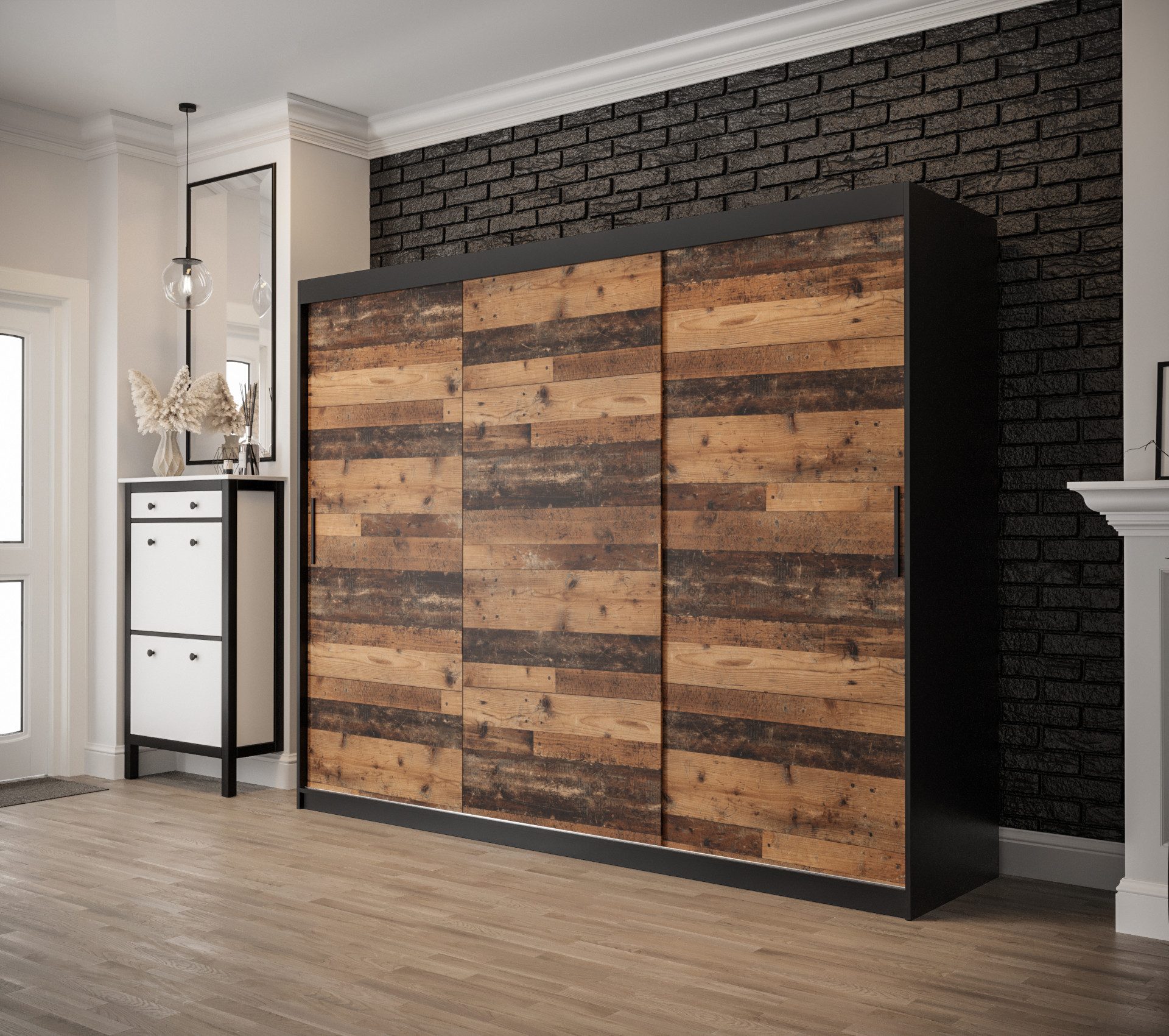 ABIKS MÖBEL Schwebetürenschrank OLD STYLE T Schlafzimmerschrank - Schiebetüren, Kleiderstange, Regalen