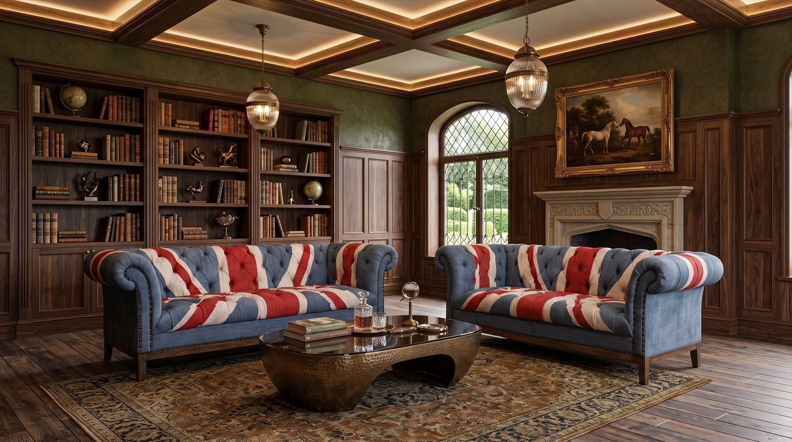Xlmoebel Chesterfield-Sofa Chesterfield Sofagarnitur 3-Sitzer 2-Sitzer Union Jack Samt Vintage, 1 Teile, Vintage Union Jack Design