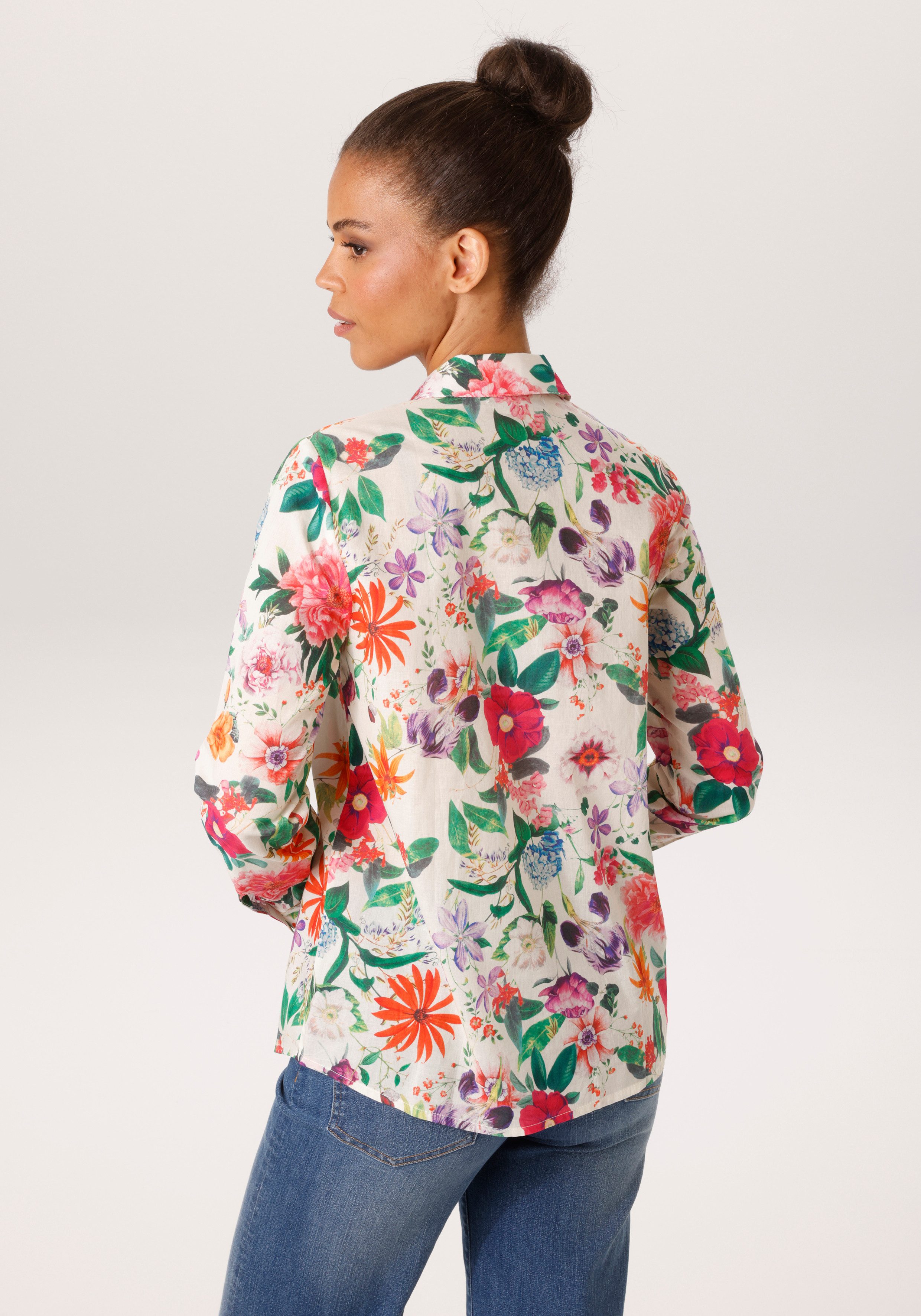 Aniston CASUAL Hemdbluse mit farbenfrohen Blumendruck - jedes Teil ein Unikat - NEUE KOLLEKTION