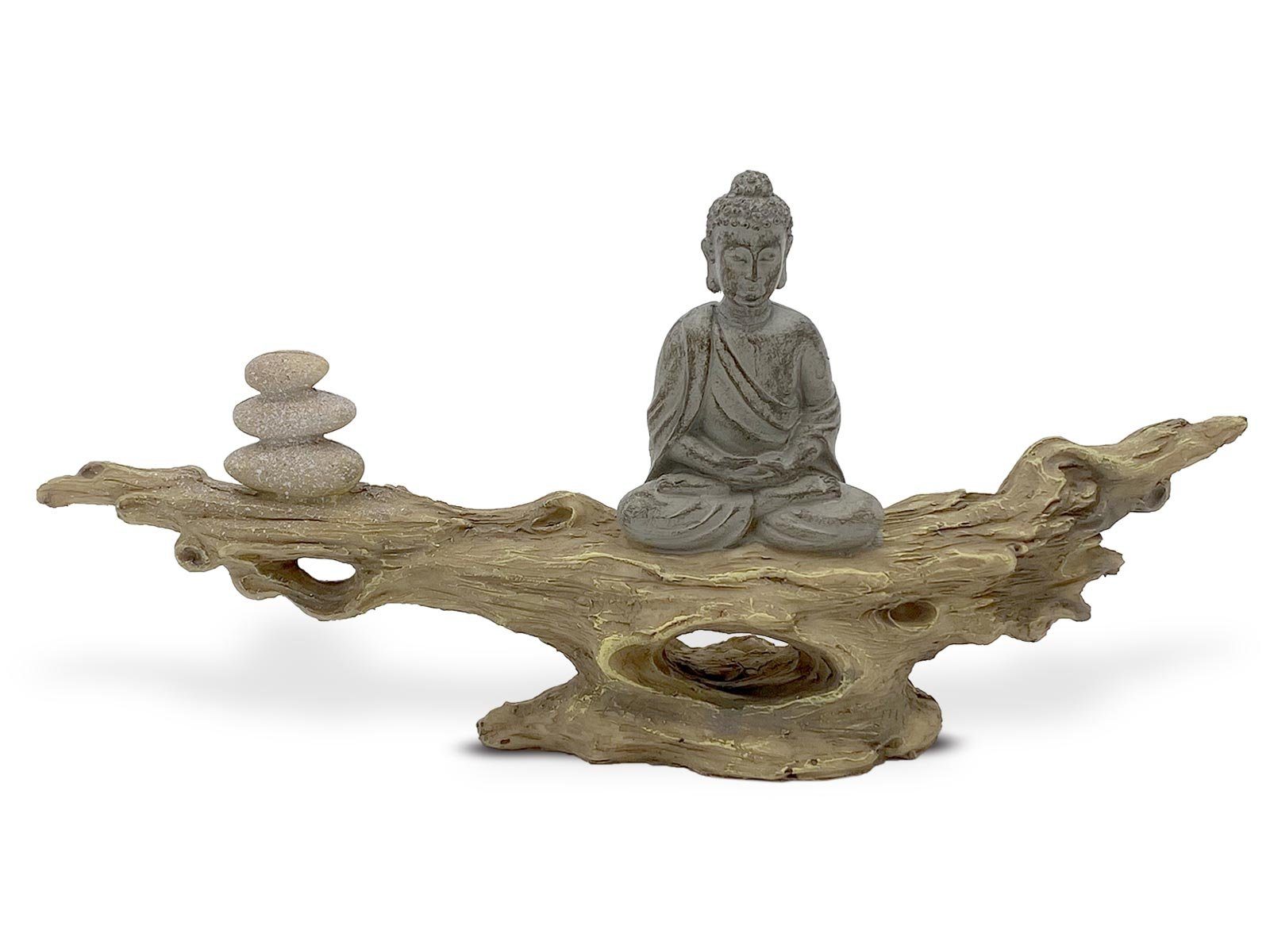 Figur Casamia auf Buddha Dekofigur meditierend 30x14cm Skulptur Dekofigur Baumstamm