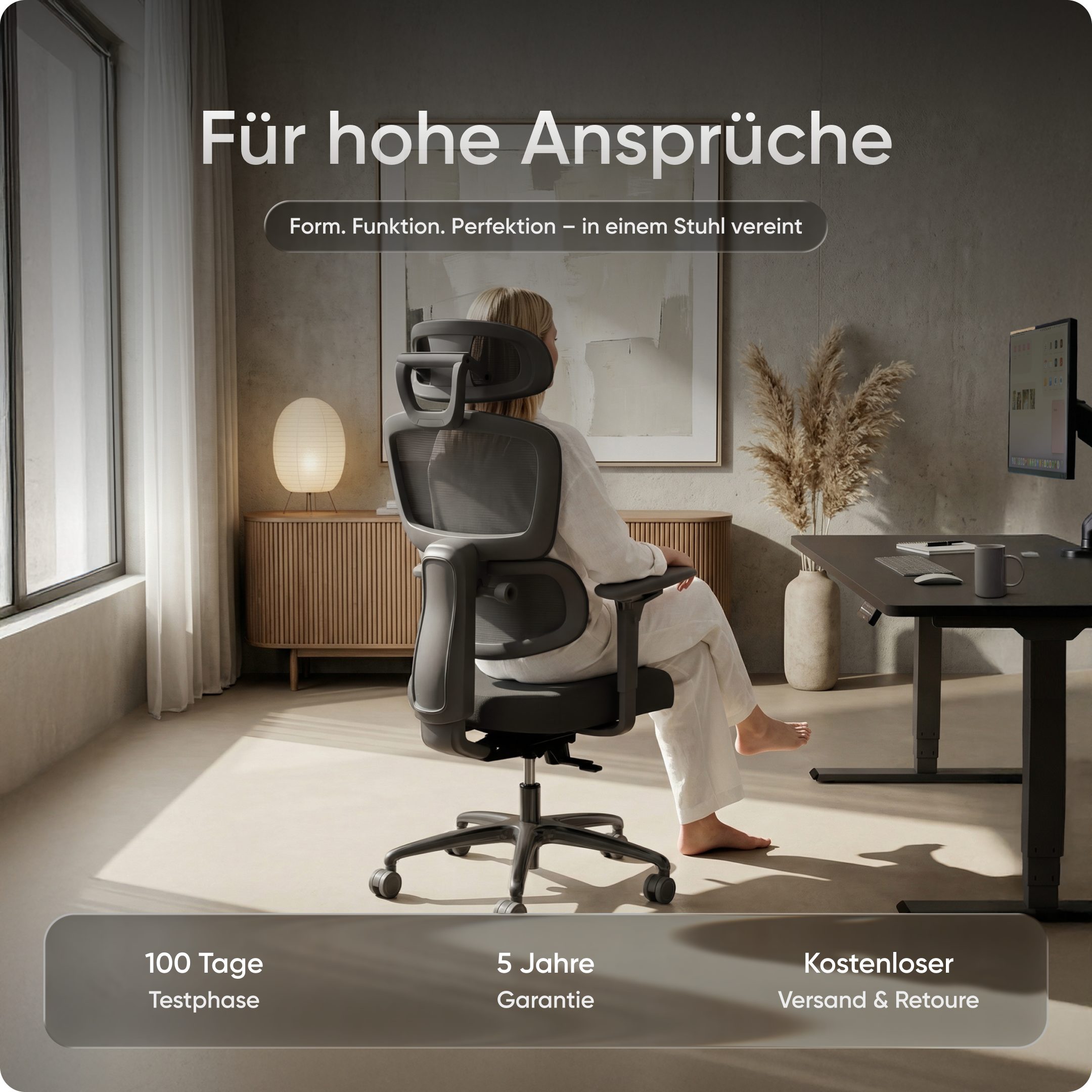 DESKSPACE Schreibtischstuhl Move Pro Bürostuhl – ergonomisch, Netzrücken, 3 Neigungen, 150 kg, Ergonomisch, 3D-Armlehnen, Netzrücken, 3-Neigungsstufen