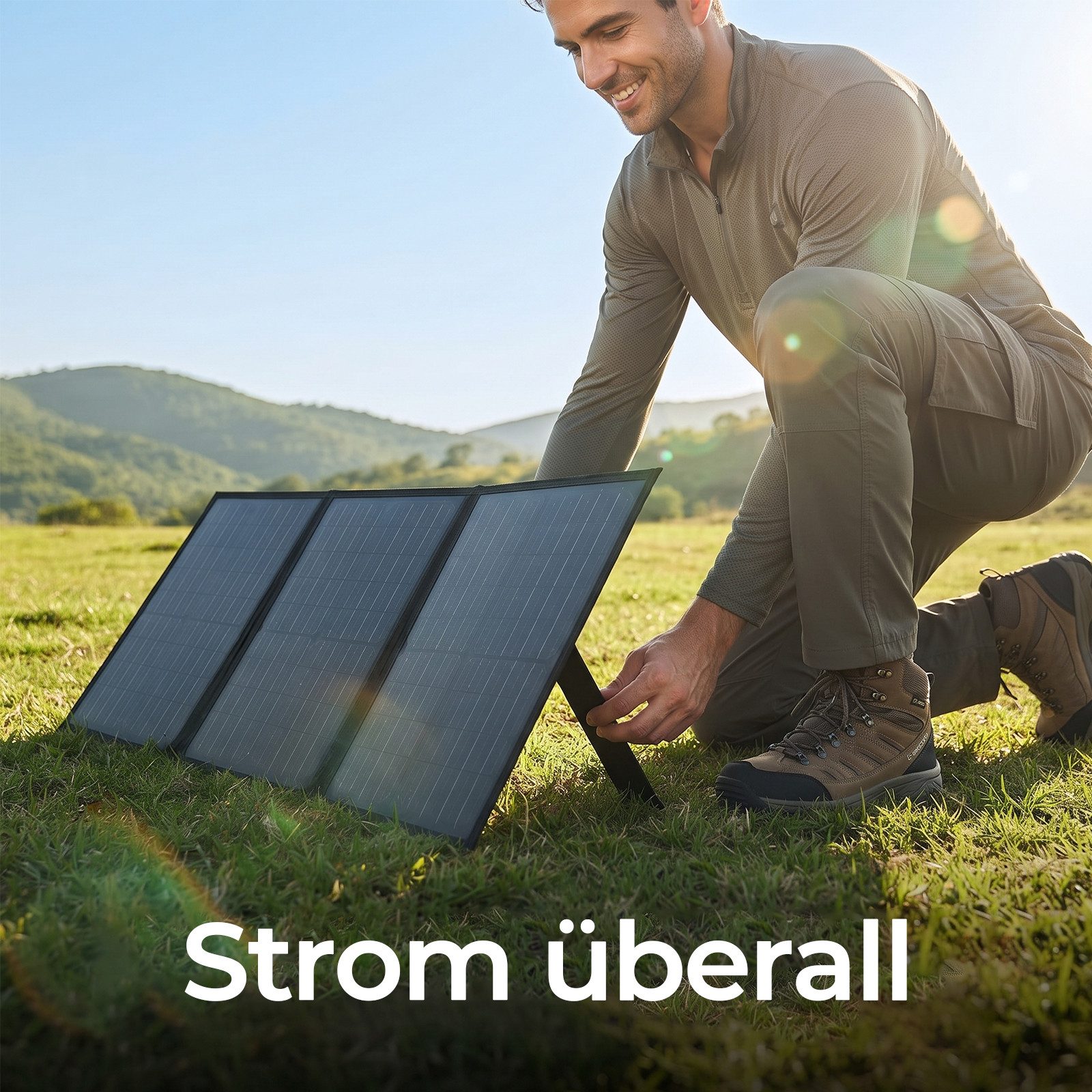 Rhein Beleuchtung Solarmodul 100W Solarpanel faltbar – Tragbares Solarmodul mit 3-fach Faltung, 100 W, monokristallines Silizium, (1-St., Für Powerstation, Camp – Bild 3 von 5