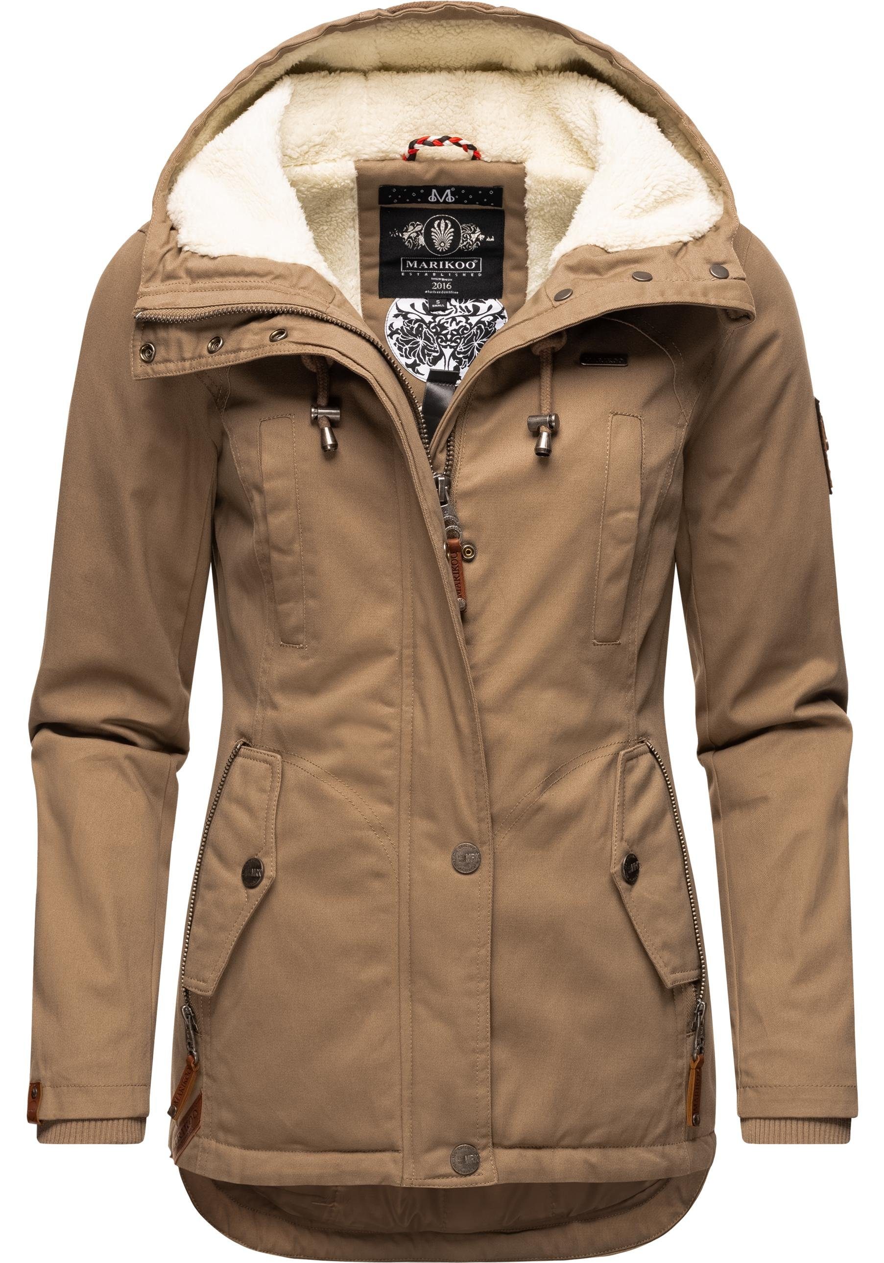 Marikoo Winterjacke Bikoo sportliche Damen Outdoor taupe mit Baumwolljacke Kapuze