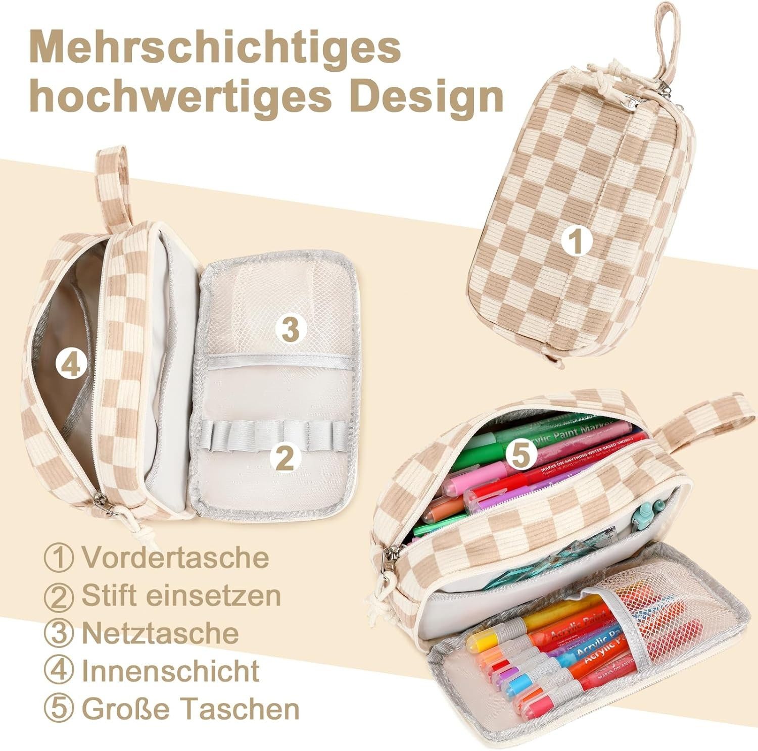 Zaewry Schreibgeräteetui Federmäppchen mit Reißverschluss, großes Schreibgeräteetui – Bild 3 von 5