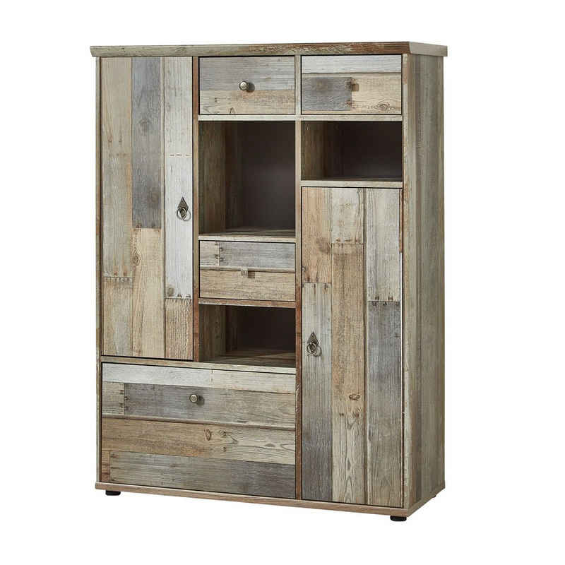 Lomadox Highboard BRANSON-36, Wohnzimmer Schrank Vintage Driftwood Braun, 99x133x39 cm