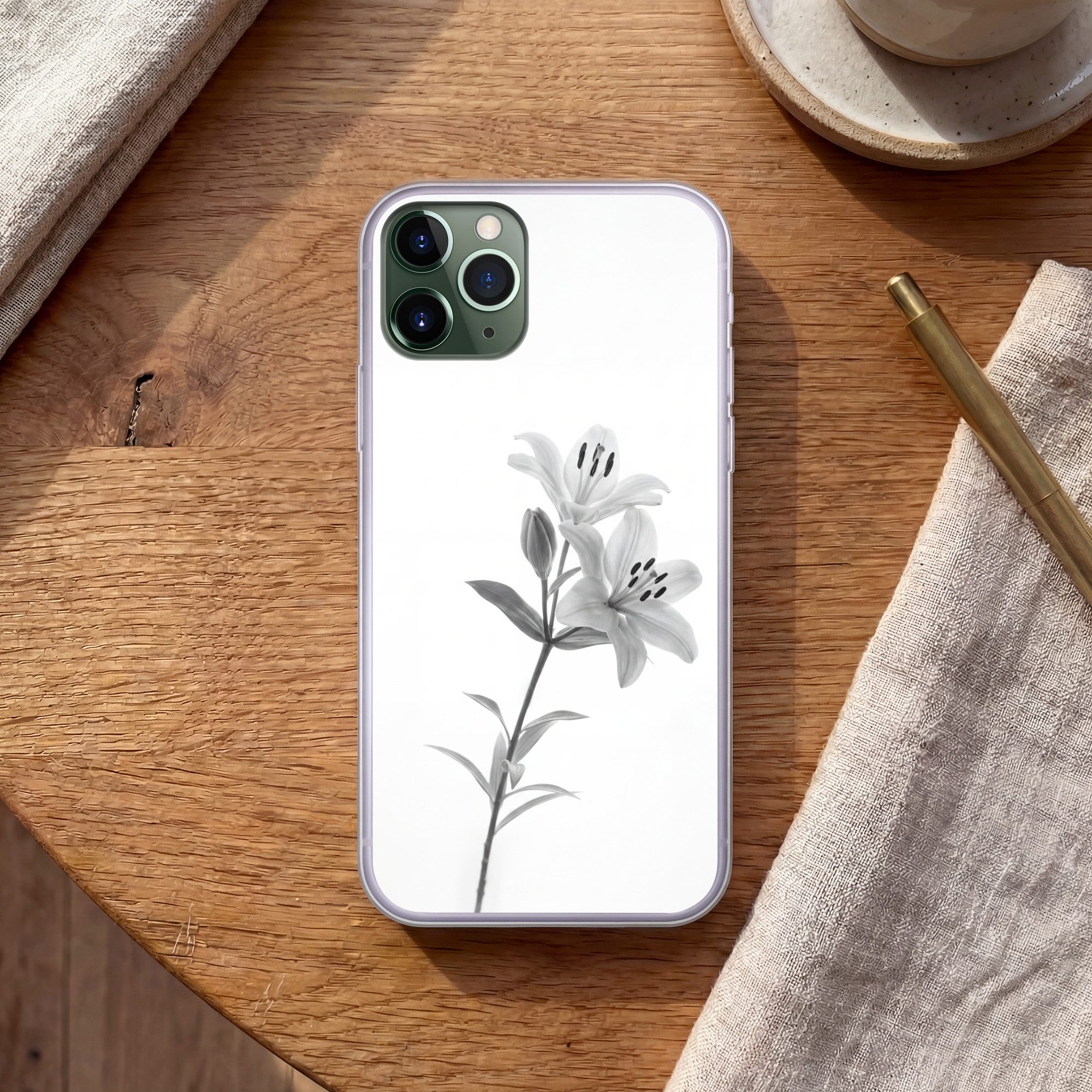 MuchoWow Handyhülle für Apple iPhone 11 Pro Lilien - Elegant - Schwarz - Weiß, Smartphone-Bumper, Print, Handy Schutzhülle Dünn