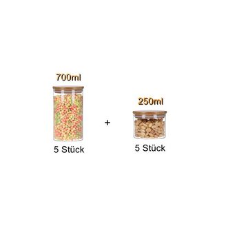 MULISOFT Vorratsglas, Borosilikatglas, (10-tlg), 250ml+700ml Vorratsdosen für Getreide