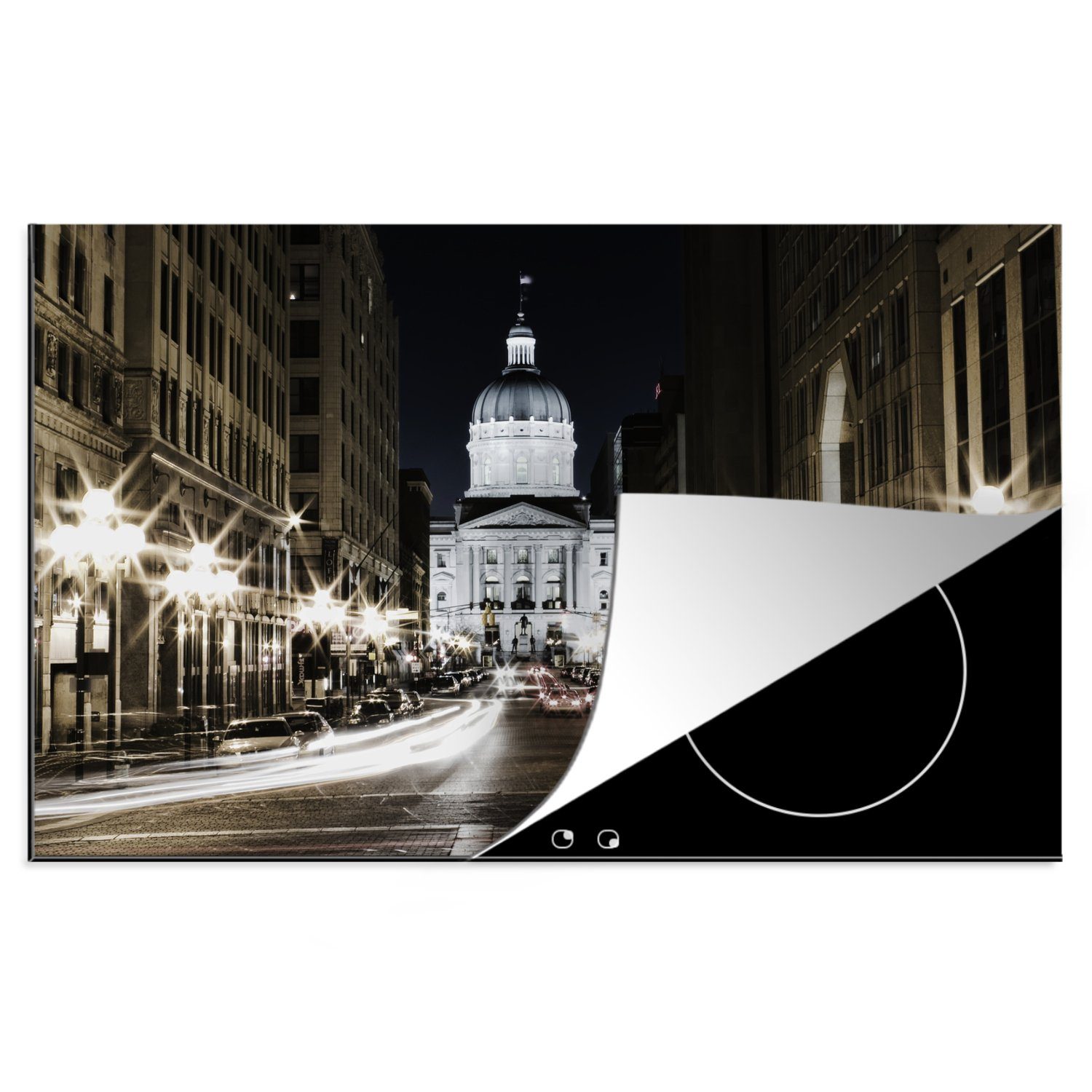 MuchoWow Herdblende-/Abdeckplatte Blick auf das Indiana State House in der Innenstadt von Indianapolis, Vinyl, (1 tlg), 81x52 cm, Induktionskochfeld Schutz für die küche, Ceranfeldabdeckung
