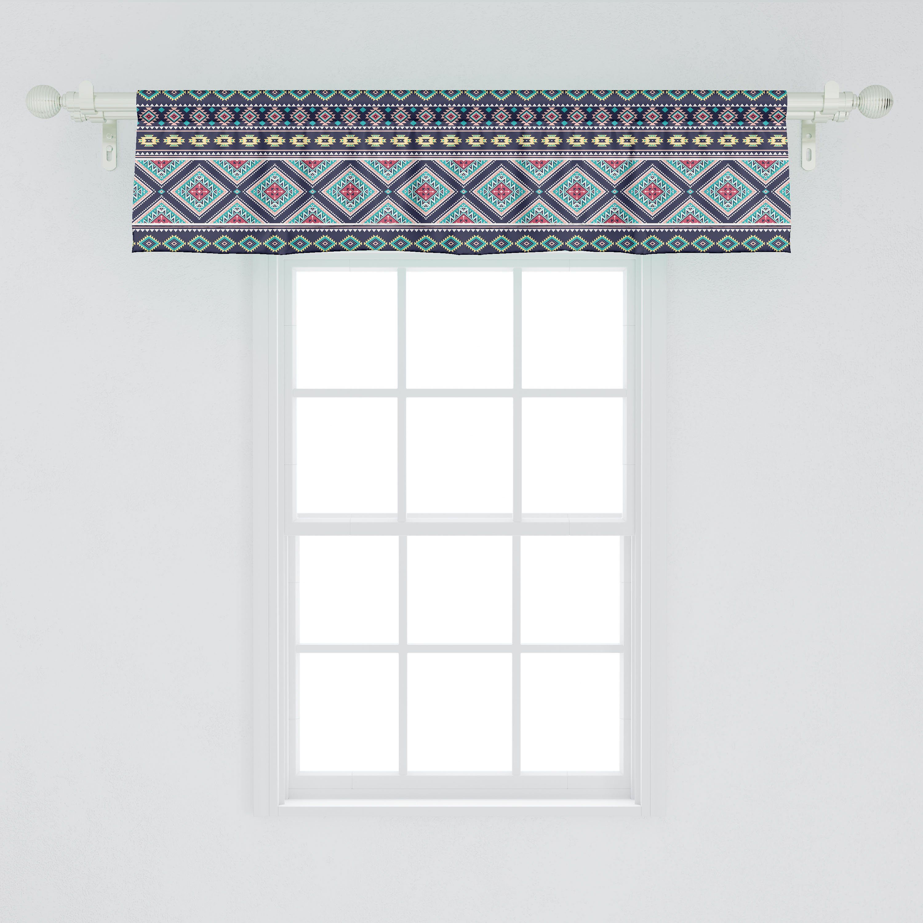Scheibengardine Vorhang für Folkloric Geometrische Abakuhaus, Aztekisch mit Kunst Microfaser, Stangentasche, Volant Dekor Küche Schlafzimmer