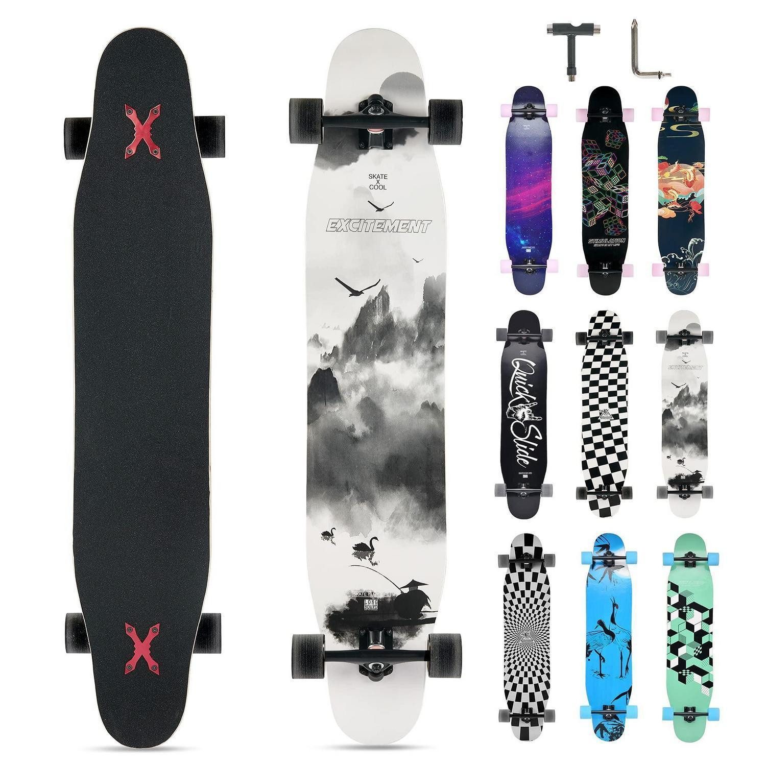 LuxusKollektion Longboard Longboard 118CM Cruiser Ahorn 8 Lagen Schwarz