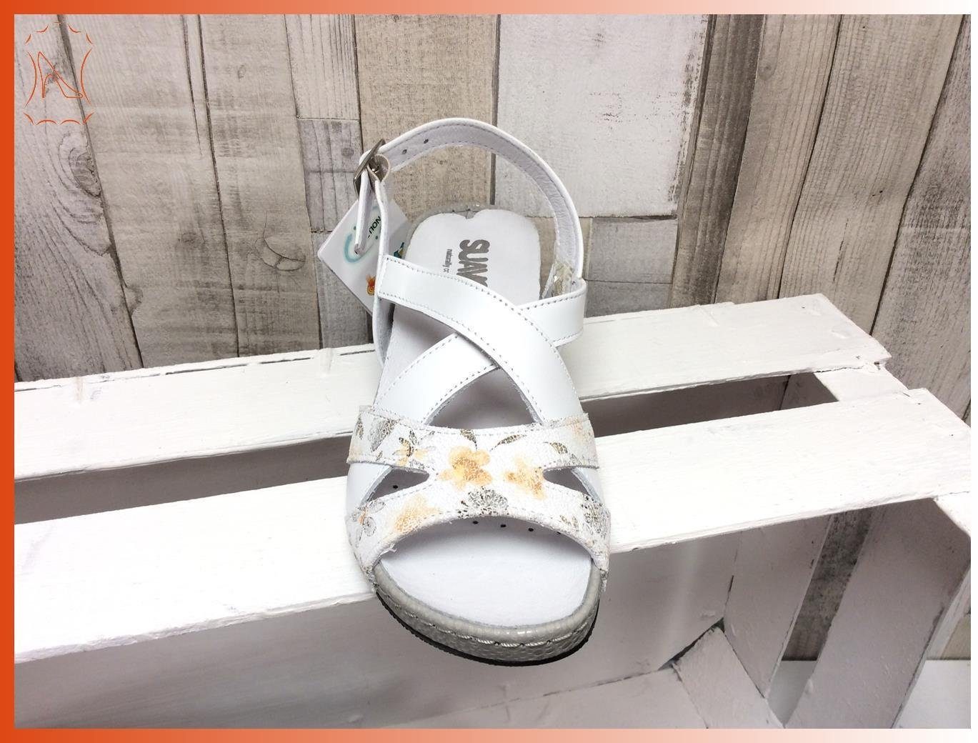 Suave suave Damen Sandale 3,5 Innensohle, herausnehmbare Absat cm weiß-grau, Sandalette