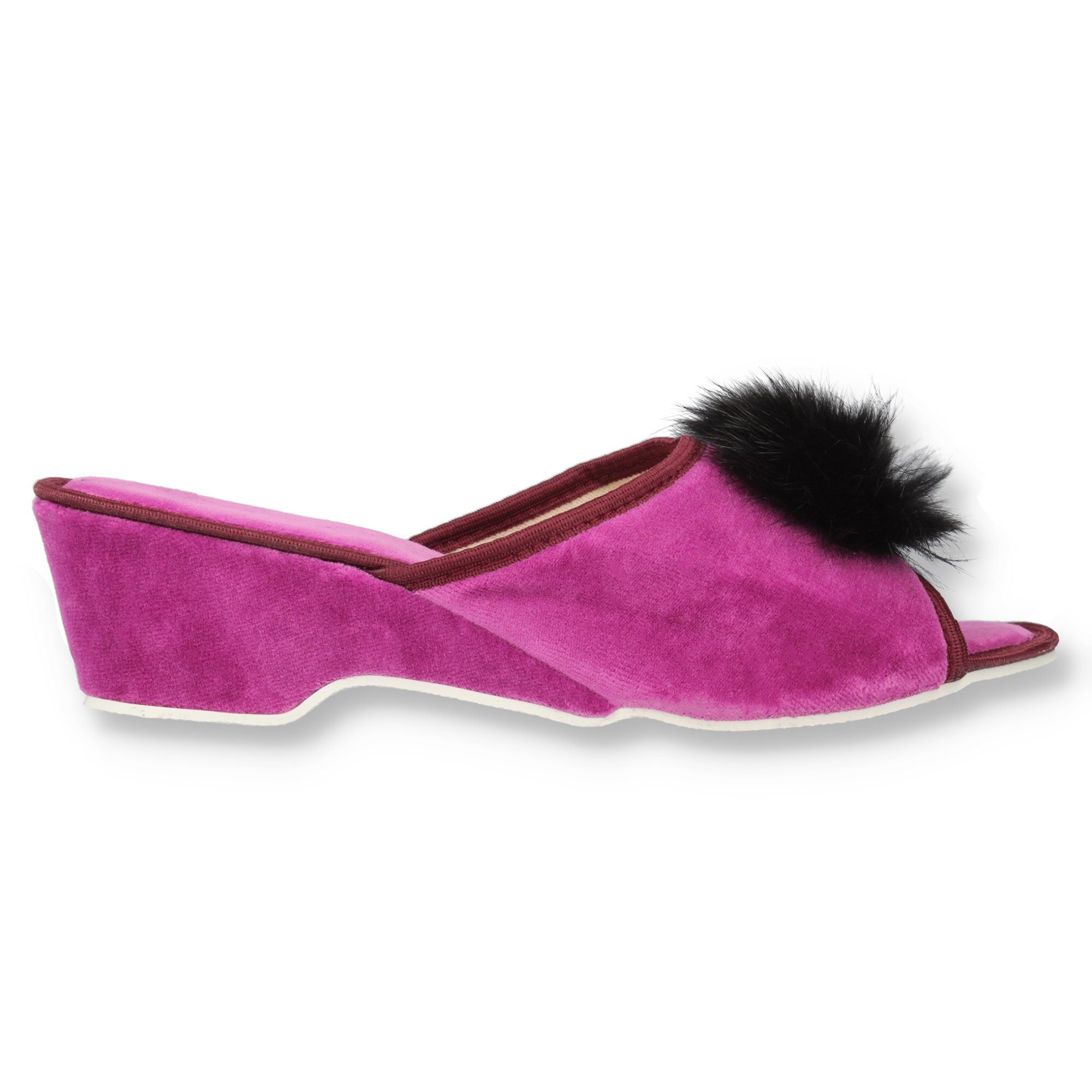 filsko Latina Elegante Samt Pantoffeln für Damen mit Puschel Hausschuh