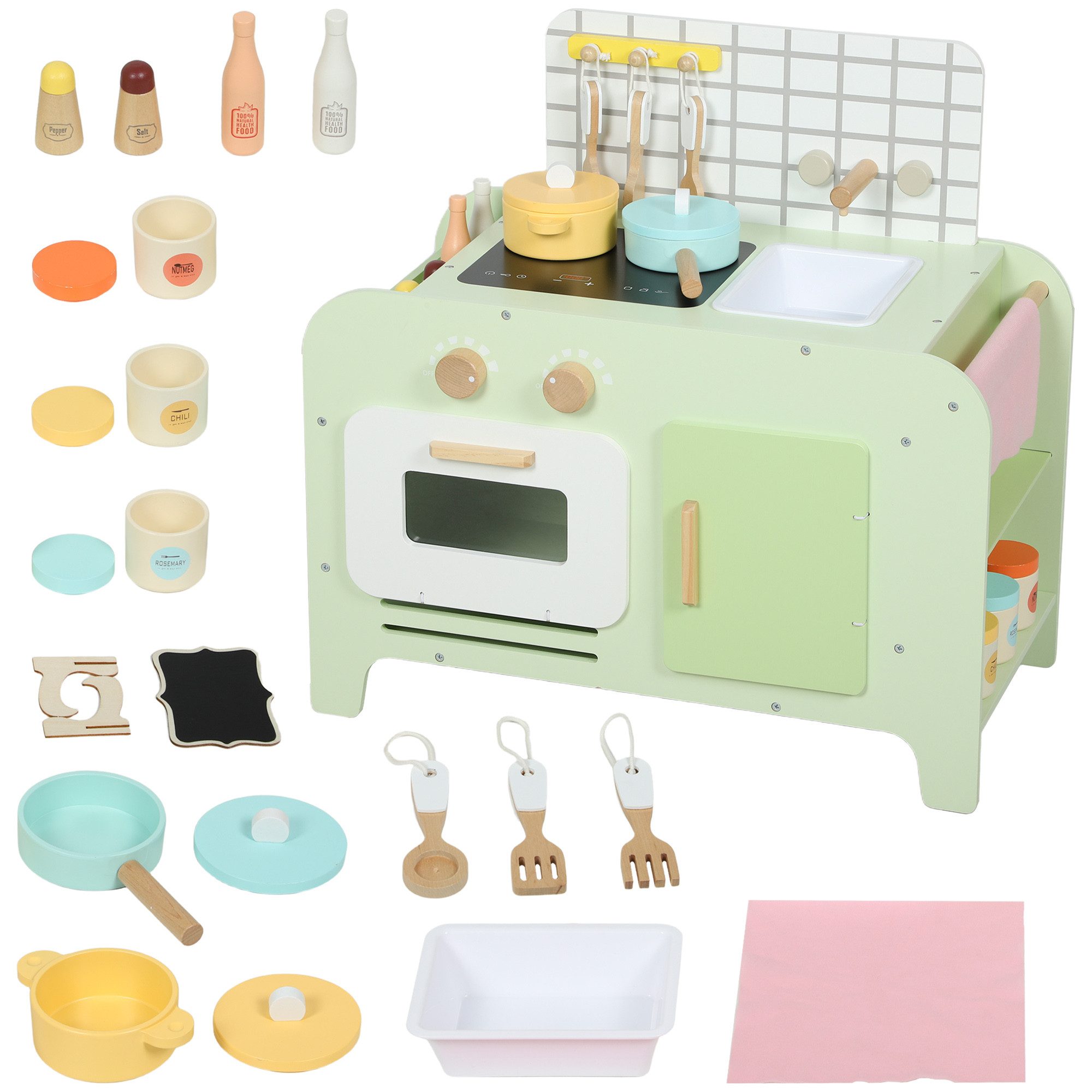 AIYAPLAY Spielküche Kinderküche mit Mikrowelle Spüle und Zubehör Spielzeugküche MDF, Spielzeug für Kinder Geschenk für Mädchen Jungen ab 3 Jahren Grün