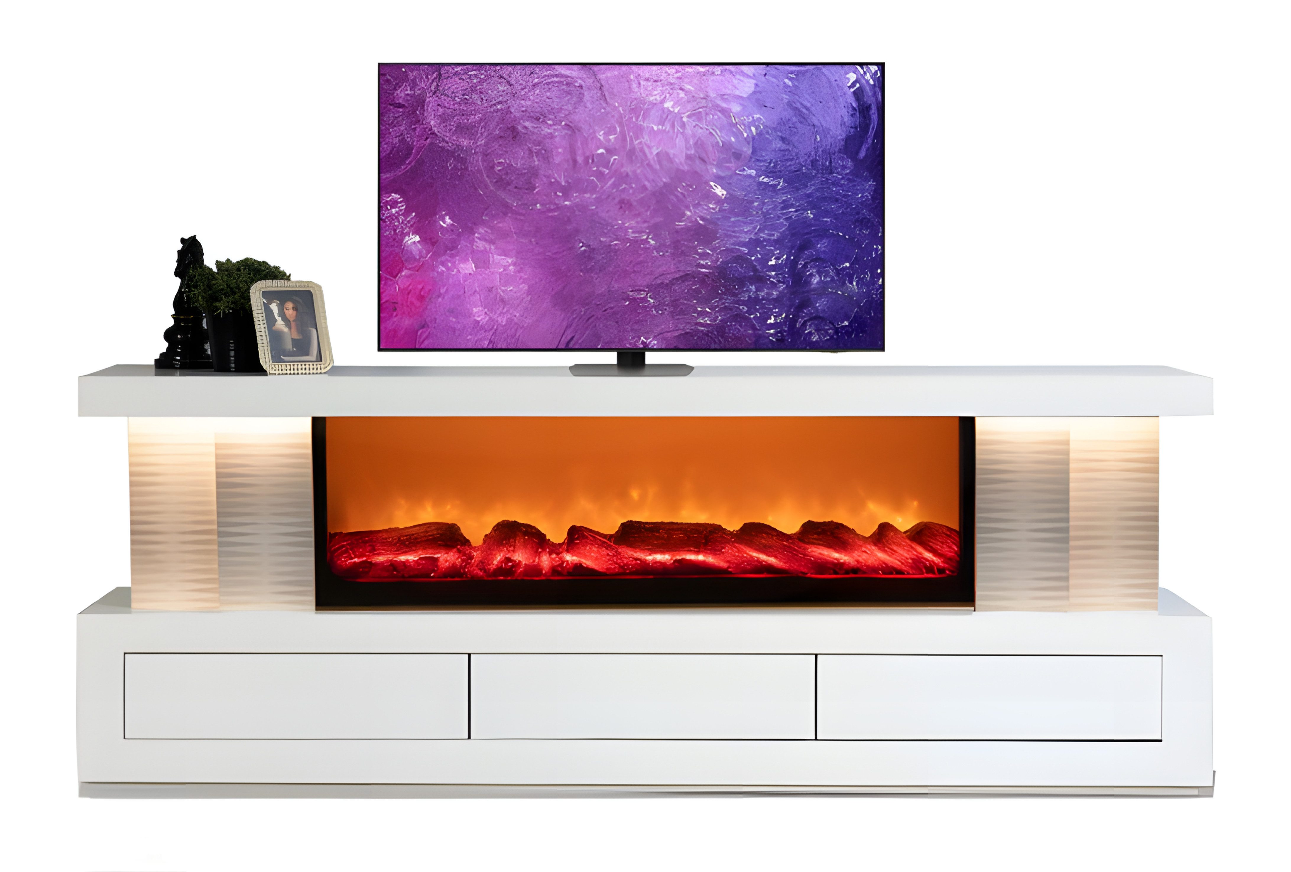 JVmoebel TV-Wand Modernes TV-Lowboard mit integriertem Kamin und Stauraum, (1-St), Made in Europe