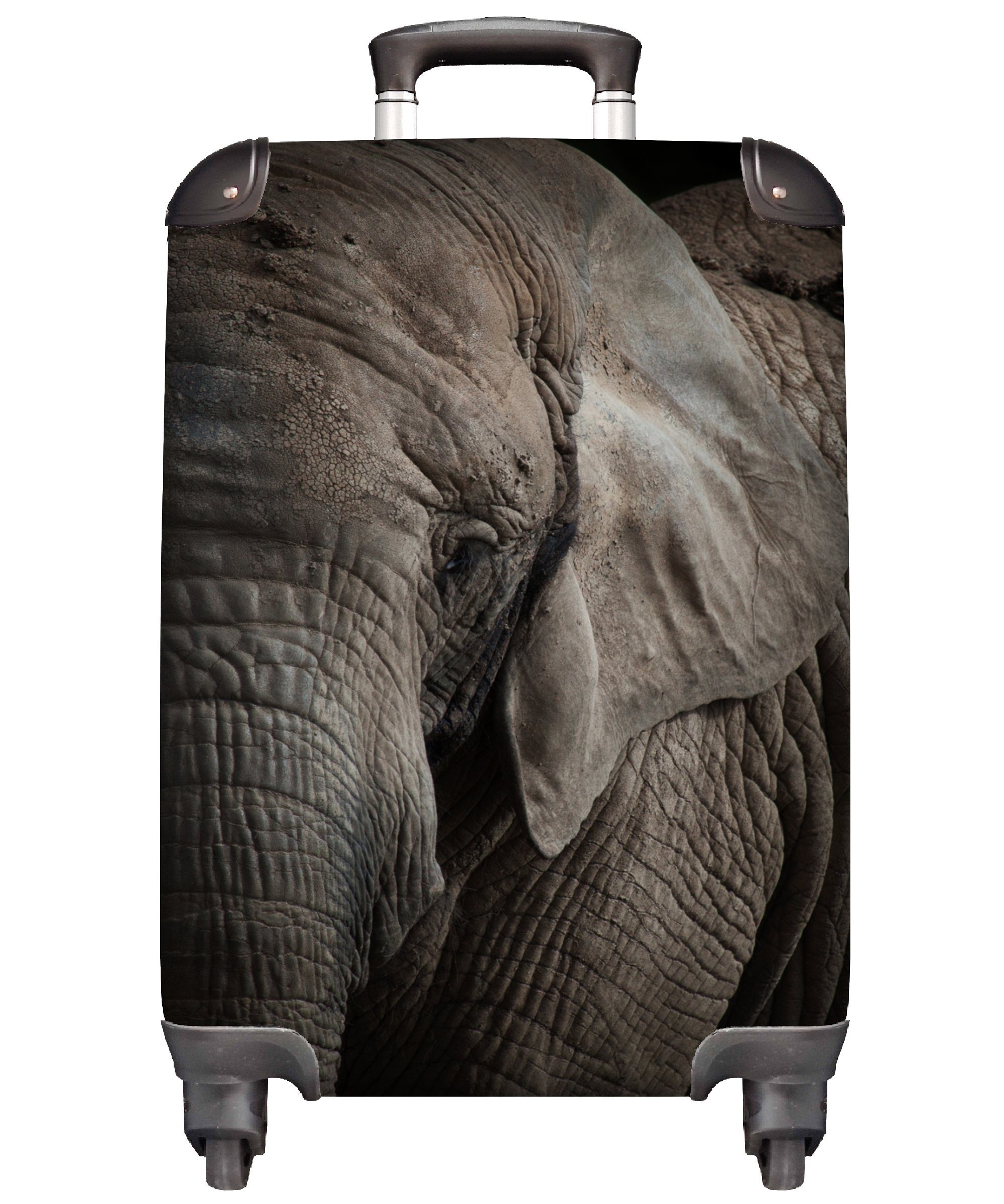 MuchoWow Handgepäckkoffer Elefant - Porträt - Tiere - Schwarz, 4 Rollen, Reisetasche mit rollen, Handgepäck für Ferien, Trolley, Reisekoffer
