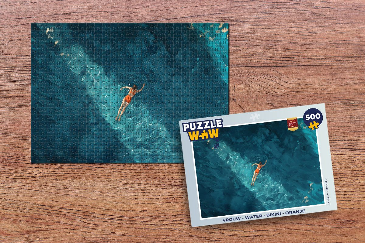 MuchoWow Puzzle Frau - Wasser - Bikini - Orange, 500 Puzzleteile, Foto-Puzzle, Bilderrätsel, Puzzlespiele, Spielzeug