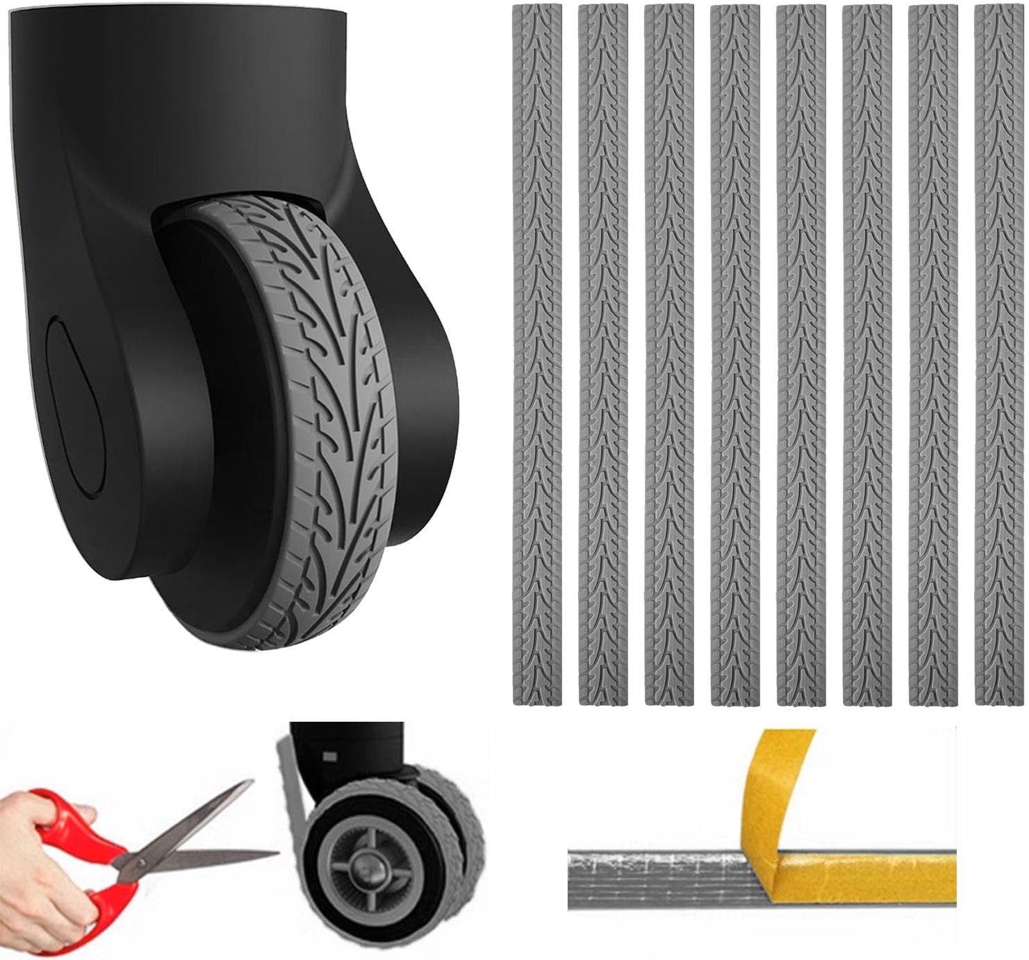 Kaket Gummiband 8er-Set Gepäck-Radschutz, Silikon-Kofferradabdeckung, für Meisten Bürostühle/Gepäckstücke, Silikon-Kofferrad