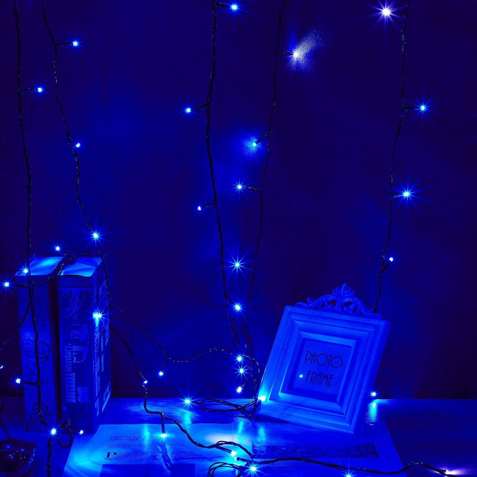 Blau Lichterkette Rosnek Außen Baum, 20m Innen Party LED Garten Weihnachten 156-flammig LED-Baummantel for