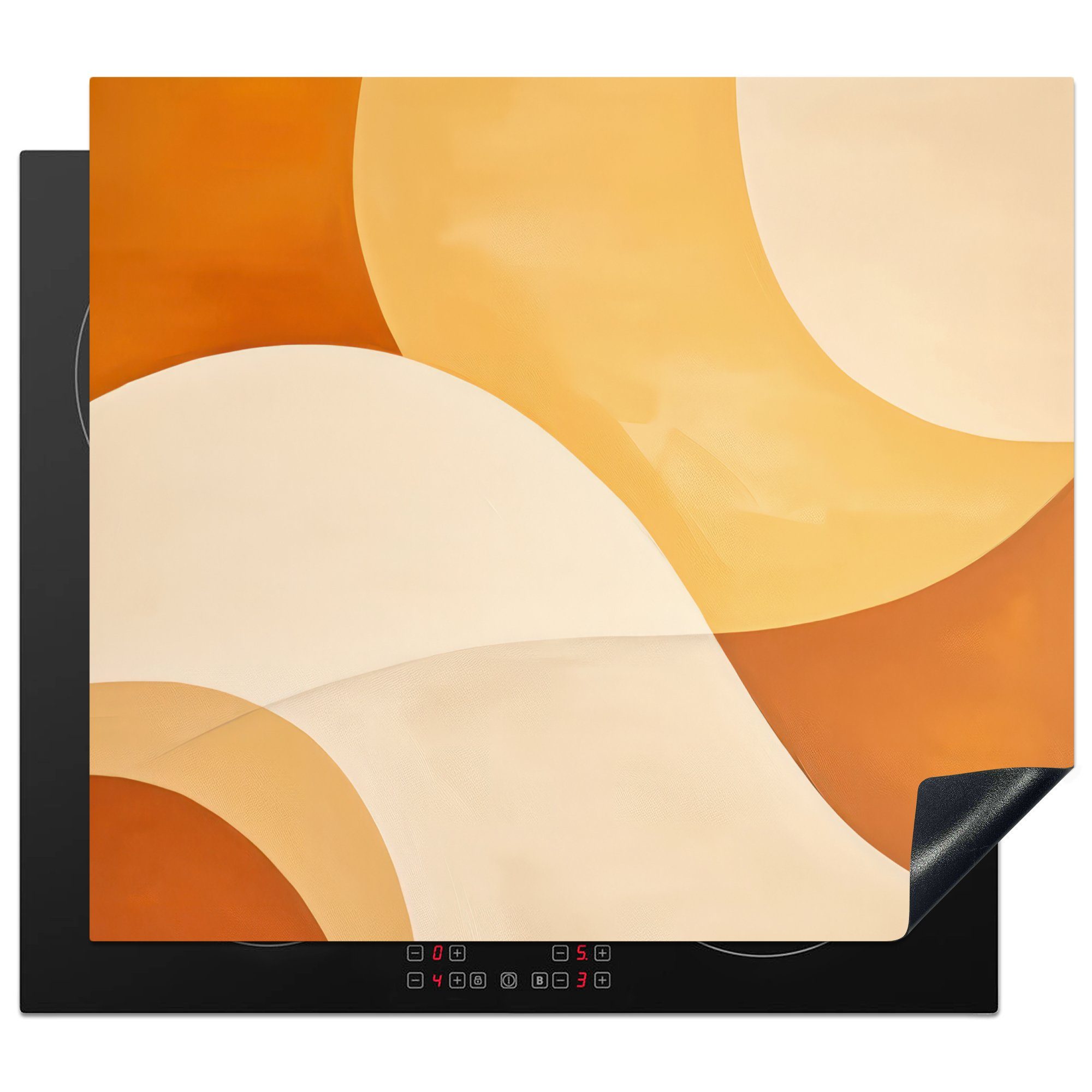 MuchoWow Herdblende-/Abdeckplatte Abstrakt - Muster - Modern - Beige - Orange, Vinyl, (1 tlg), 60x52 cm, Mobile Arbeitsfläche nutzbar, Ceranfeldabdeckung | Herdabdeckplatten
