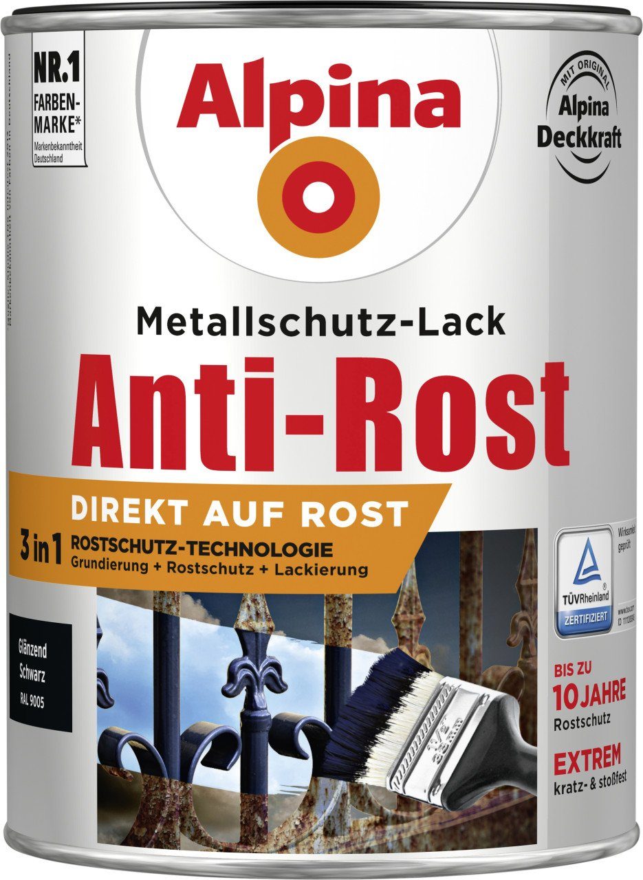 Alpina Metallschutzlack Alpina Metallschutz-Lack Anti-Rost 2,5 L schwarz