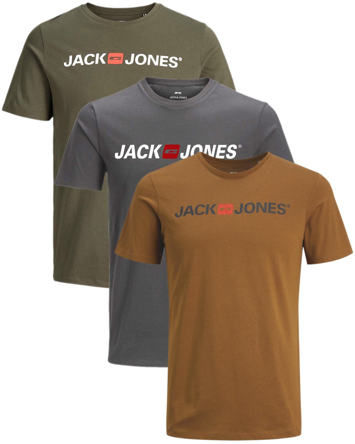 Jack aus Printdruck, (Spar-Set, 3er-Pack) T-Shirt Slim & Baumwolle 24 Mix Jones mit