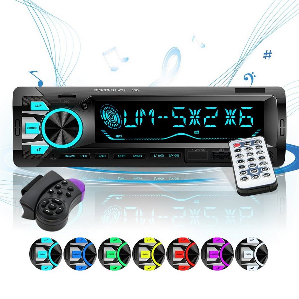 7Magic Autoradio Bluetooth, 7 Farben Auto radio mit Freisprecheinrichtung  Autoradio (FM-Tuner, 2 USB/MP3/AUX-IN/TF, 18 Sender Gespeichert Werden)