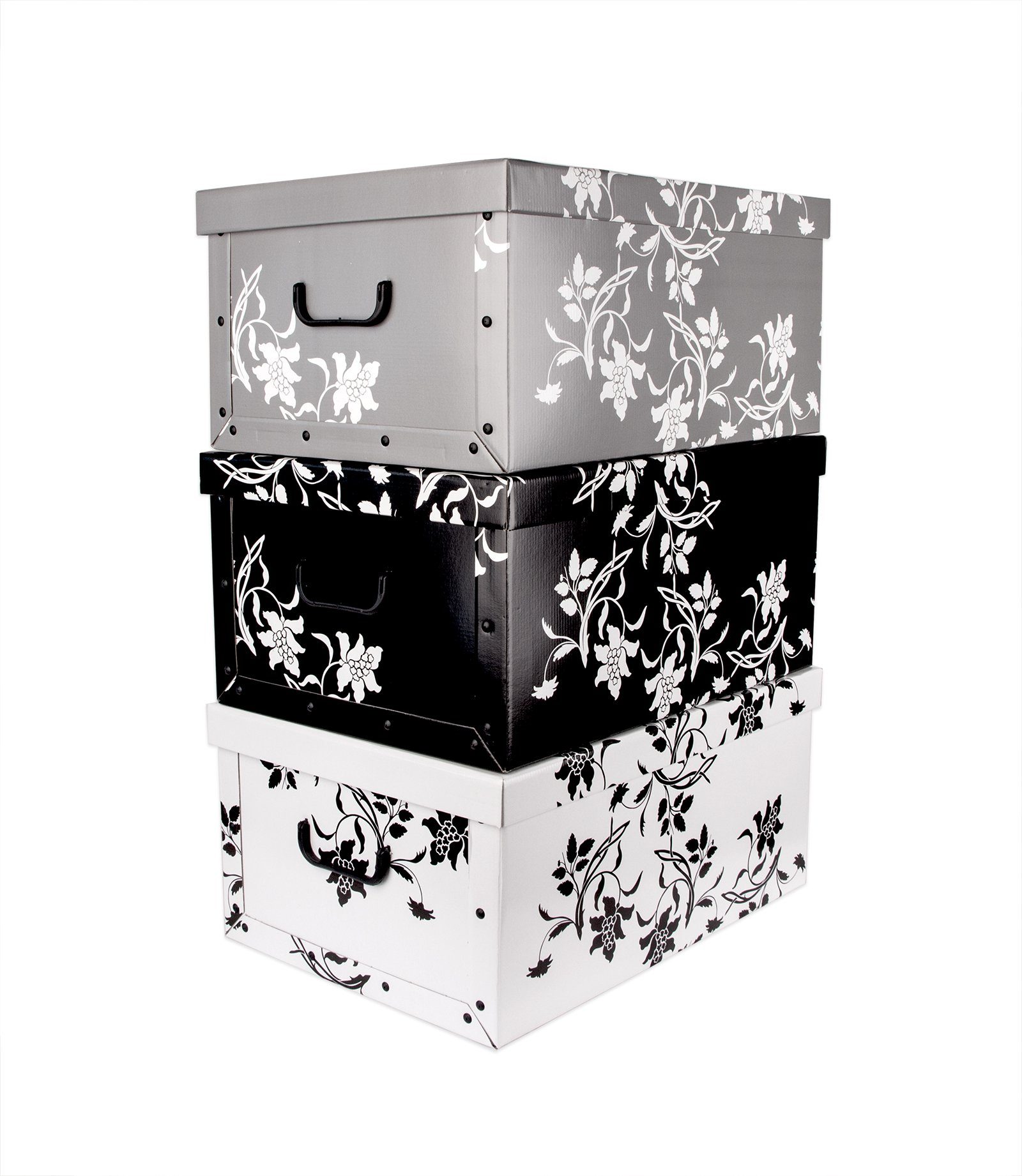 BigDean Aufbewahrungsbox »XXL 3er Set je 45 Liter − mit Deckel & Griffen −  aus stabiler Pappe − verschiedene Farben im Barock−Blumenmuster − perfekt  für Ordnung im ganzen Haus« online kaufen | OTTO