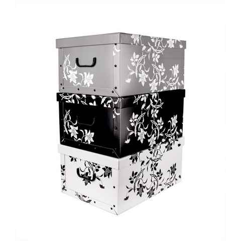BigDean Aufbewahrungsbox 3x je 45 Liter mit Deckel & Griffen stabile Pappe Ordnungsboxen