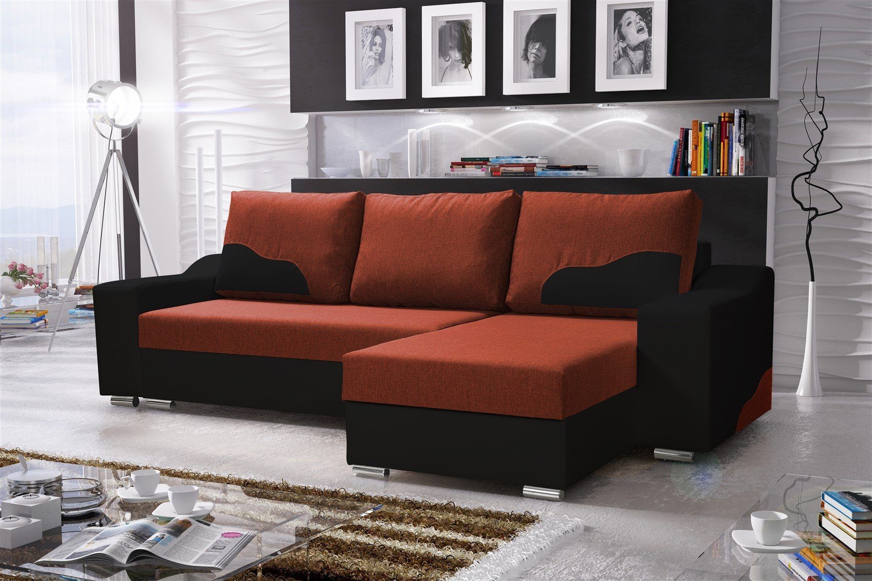 Fun Möbel Polstergarnitur Sofaset Rückenkissen), mane 2-tlg., COLLIN Sessel, Ecksofa (Set, Rundumbezug inkl. mit 4 plus Schwarz-Dunkelorange